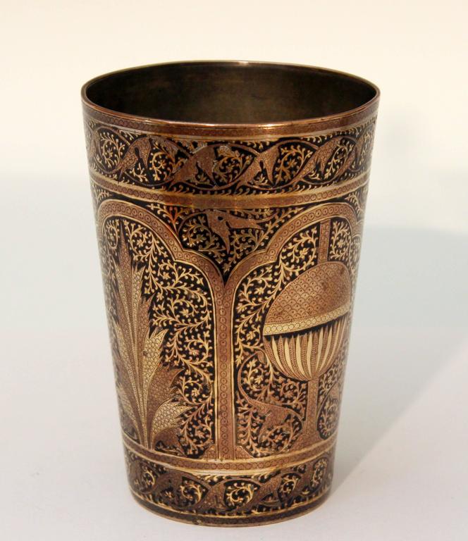 Antique Indian Mughal Kashmir Copper Inlaid Brass Islamic Engraved