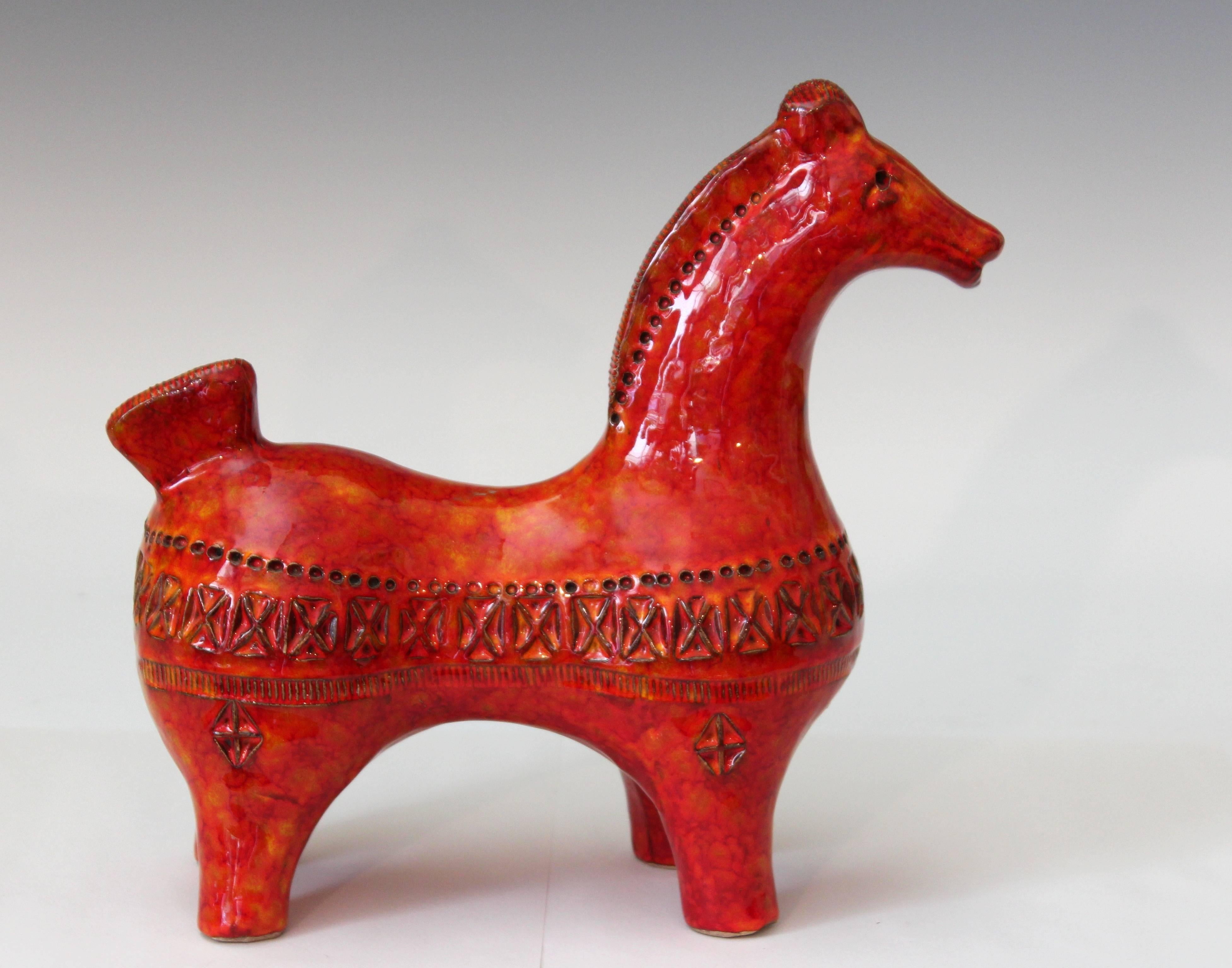 Mid-Century Modern Bitossi Vintage Italian Atomic Rimini Red Art Pottery Horse Figure