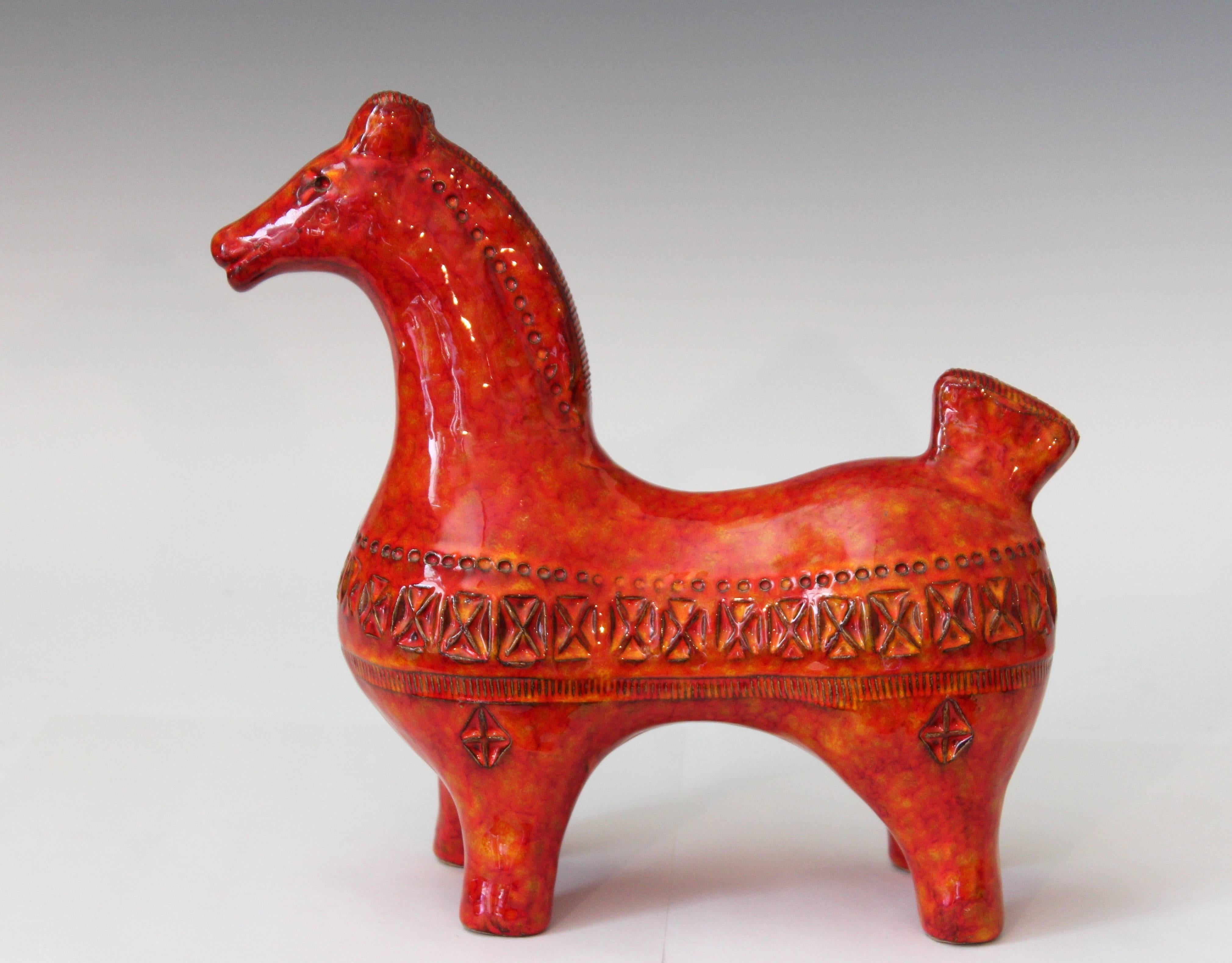 Molded Bitossi Vintage Italian Atomic Rimini Red Art Pottery Horse Figure