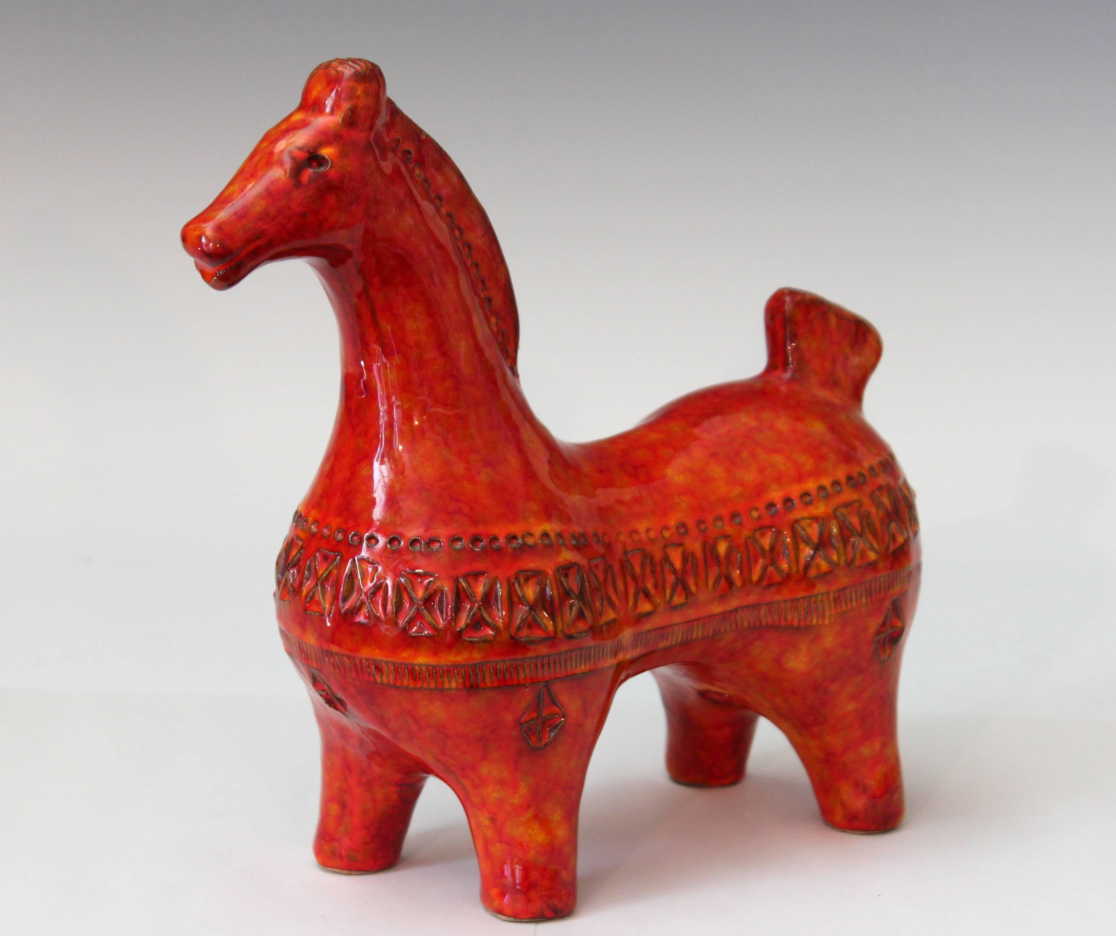 Bitossi Vintage Italian Atomic Rimini Red Art Pottery Horse Figure In Excellent Condition In Wilton, CT
