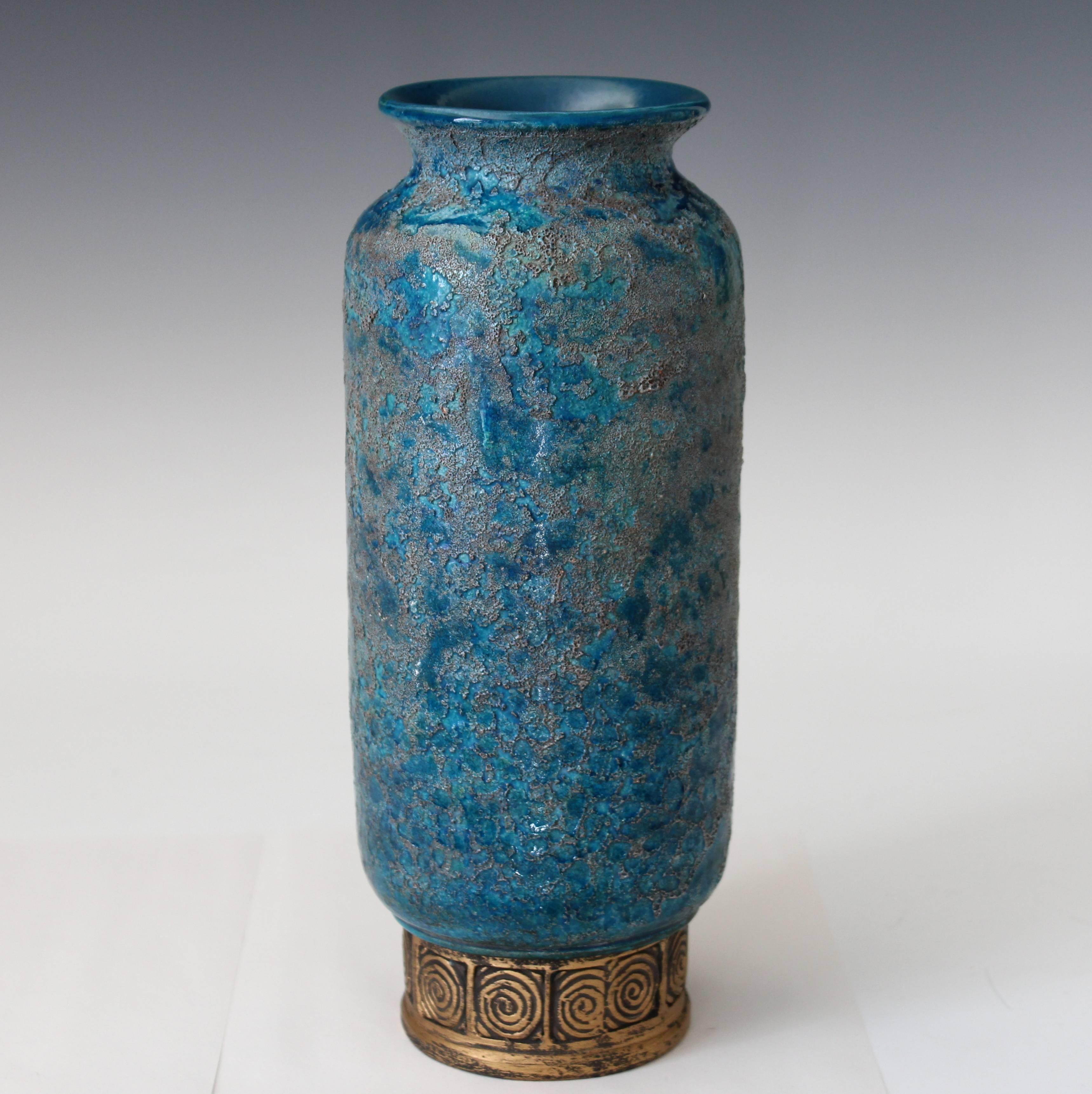 Vintage Bitossi Cinese Blue Decor Lava Italian Art Pottery Vase 3
