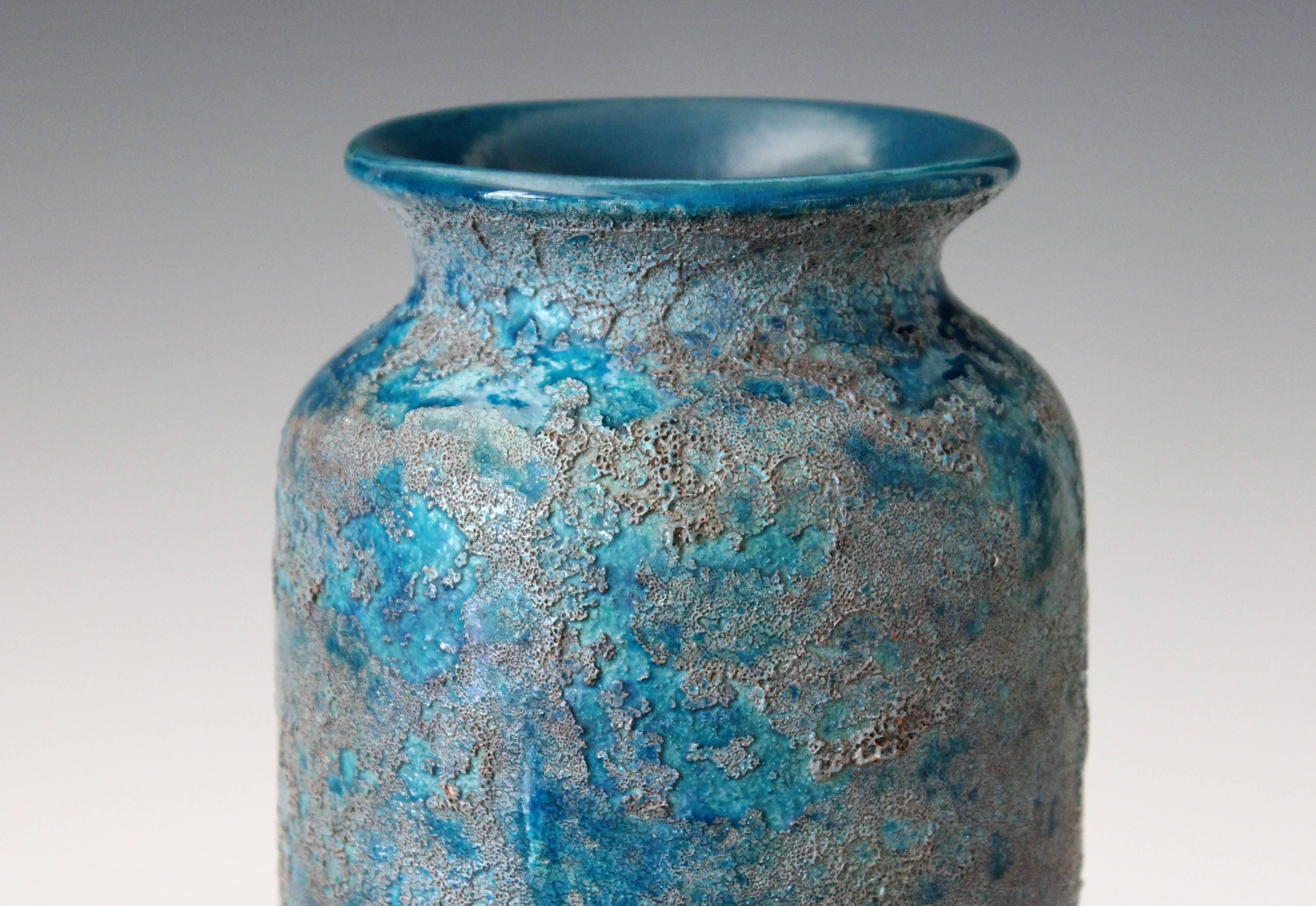 Mid-20th Century Vintage Bitossi Cinese Blue Decor Lava Italian Art Pottery Vase