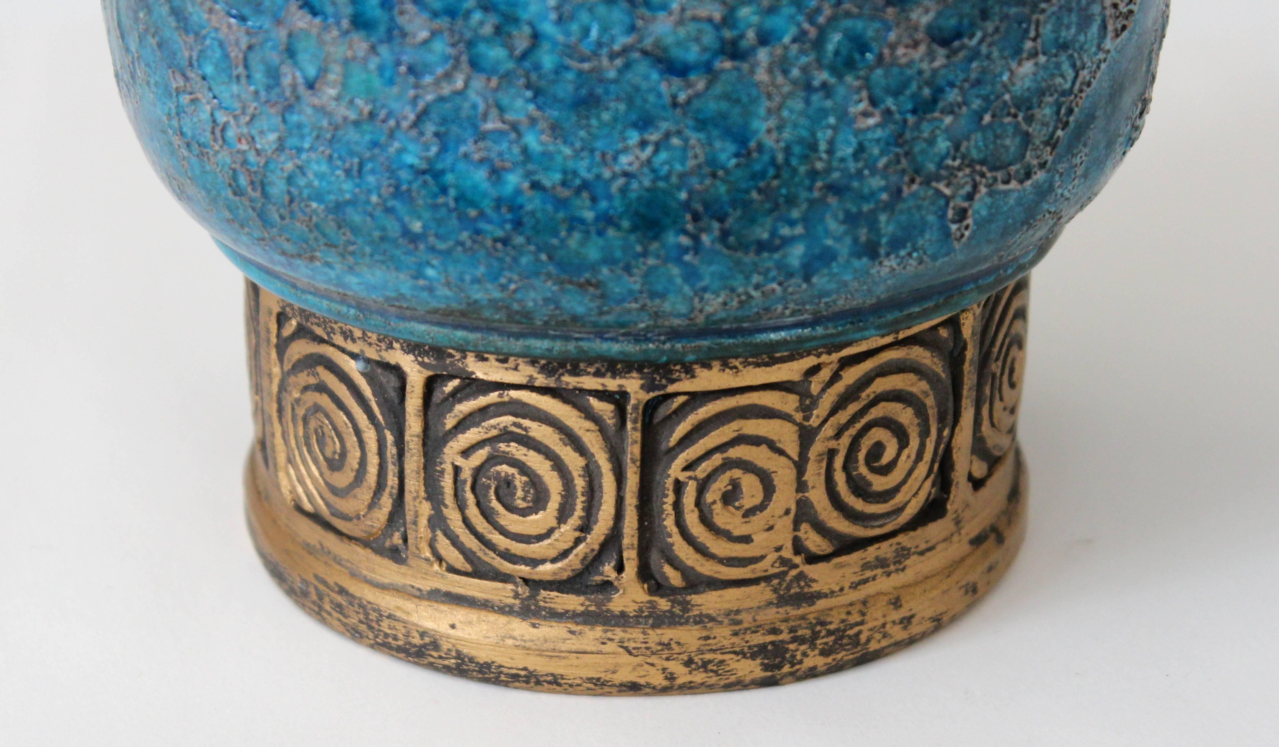 Vintage Bitossi Cinese Blue Decor Lava Italian Art Pottery Vase In Excellent Condition In Wilton, CT