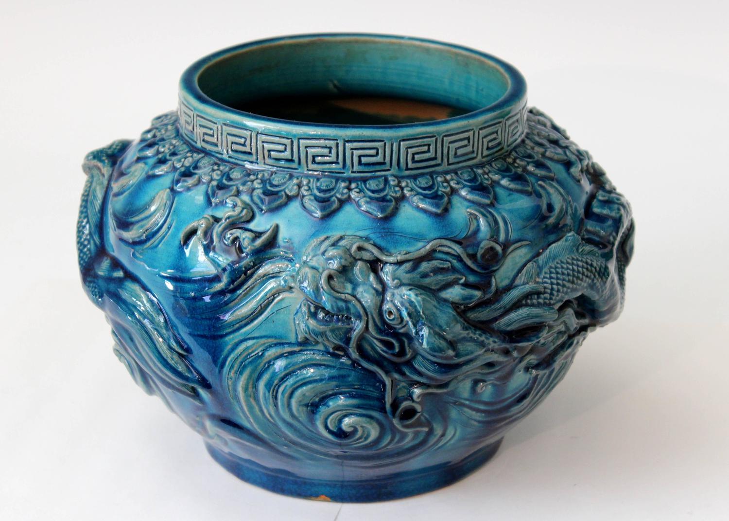 Antique Kyoto Pottery Dragon Vase For Sale at 1stdibs