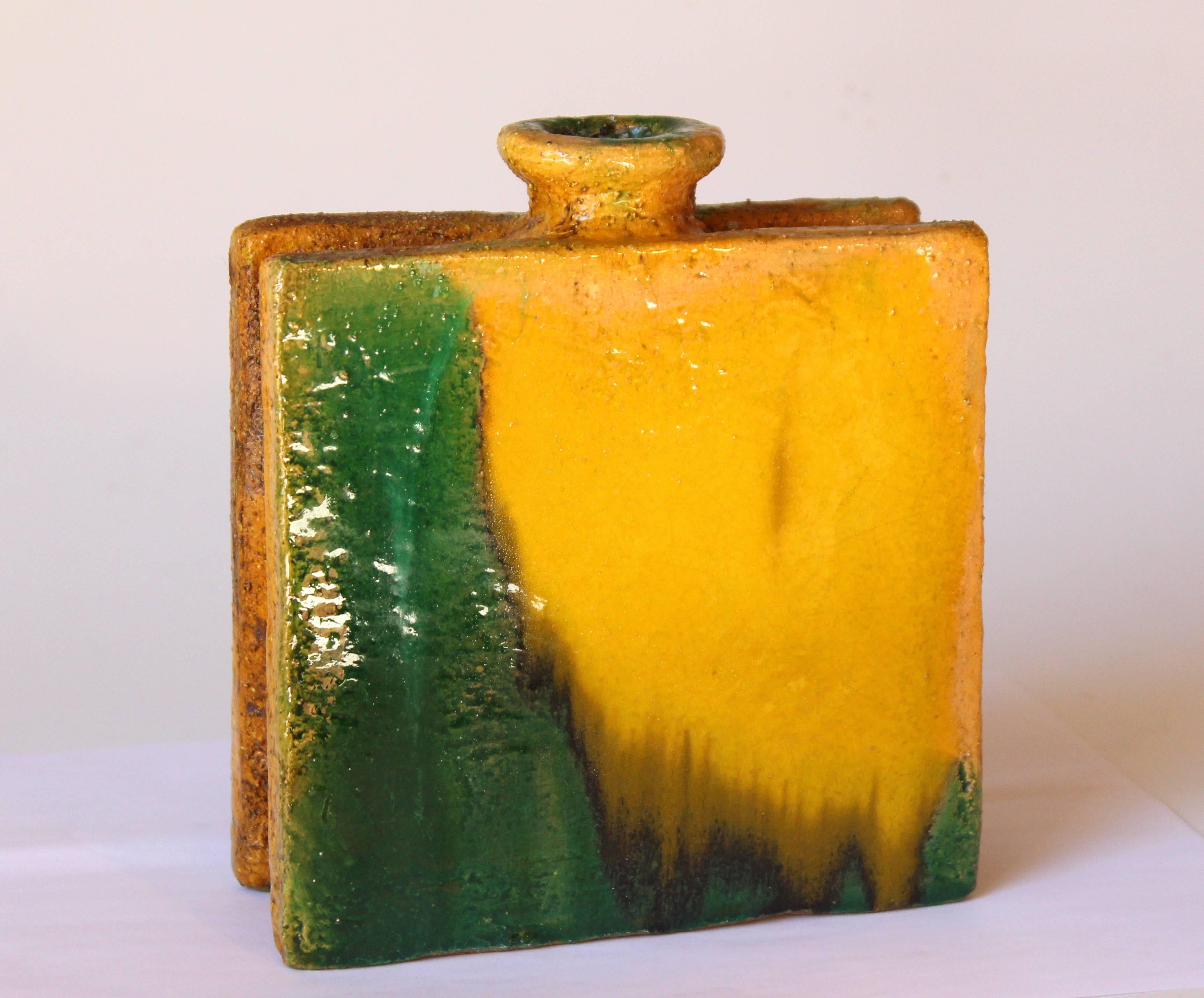 Hand-Crafted Vintage Italian Pottery Gli Etrushi Raymor Ivo De Santis Slab Built Square Vase