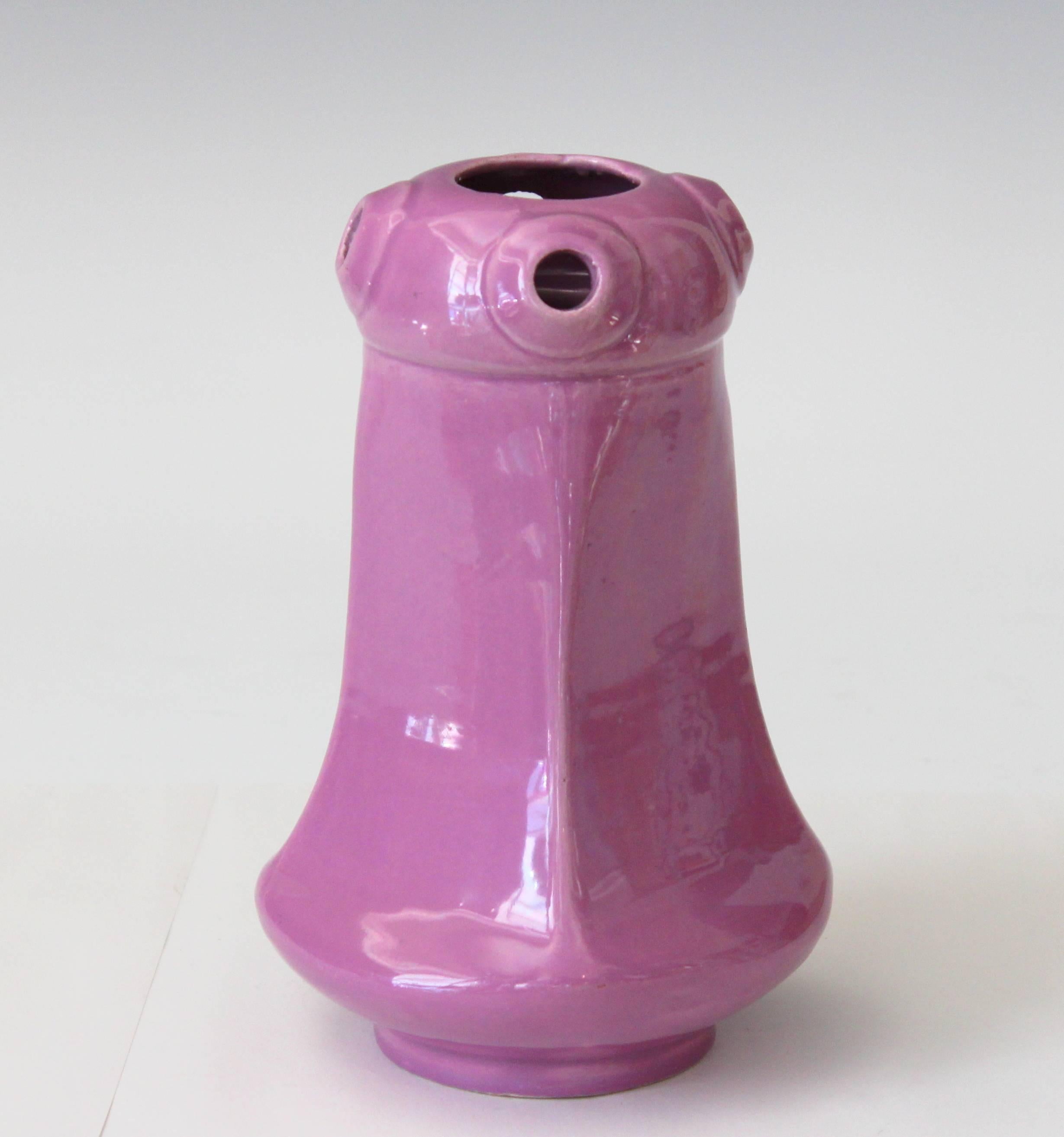Japanese Awaji Pottery Art Deco Vase in Pink Glaze For Sale