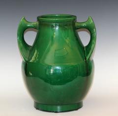 Large Art Deco Awaji Pottery Hu Form Vase with Wing Handles