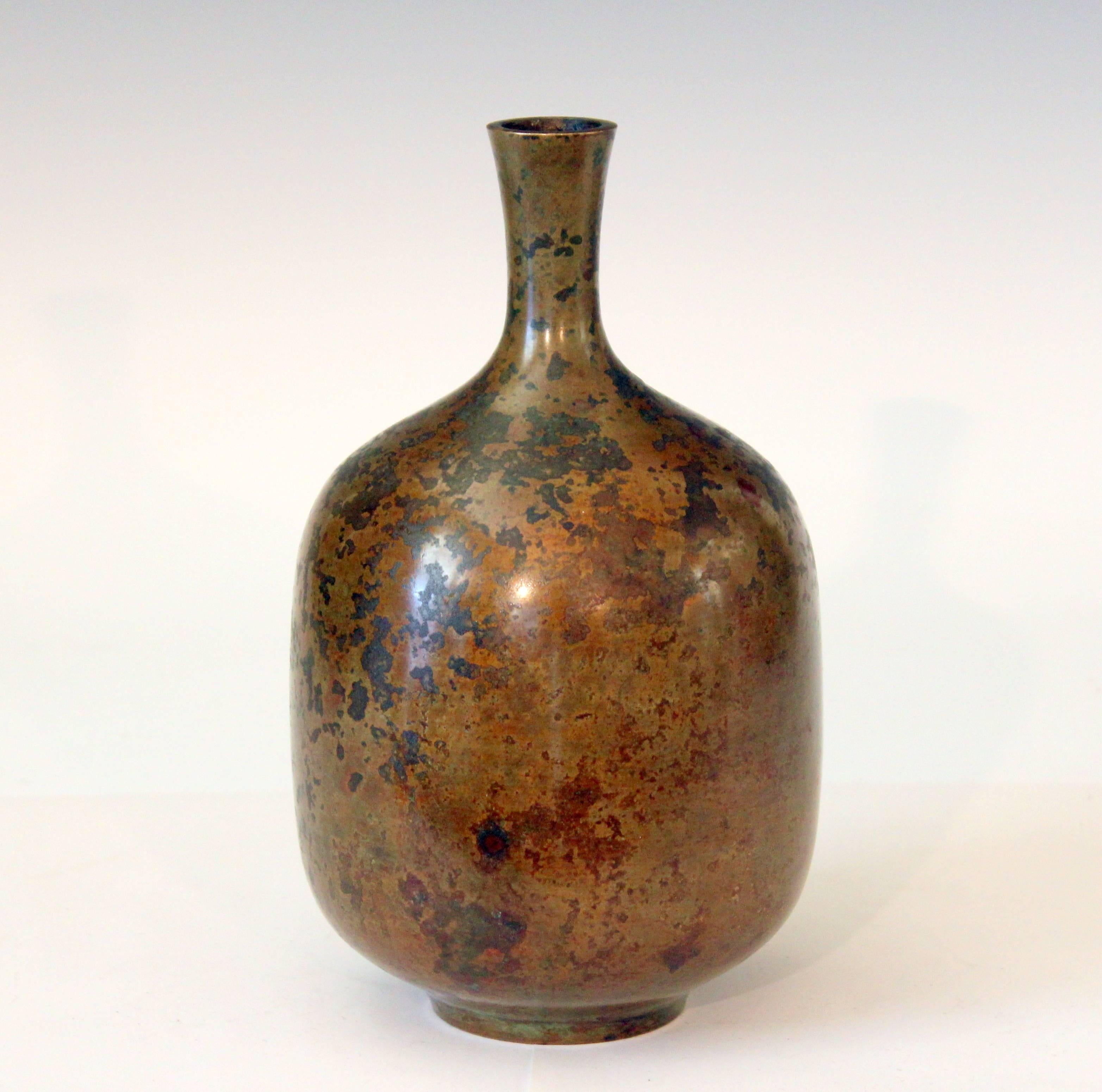 Meiji Vintage Japanese Bronze Patinated Bottle Vase