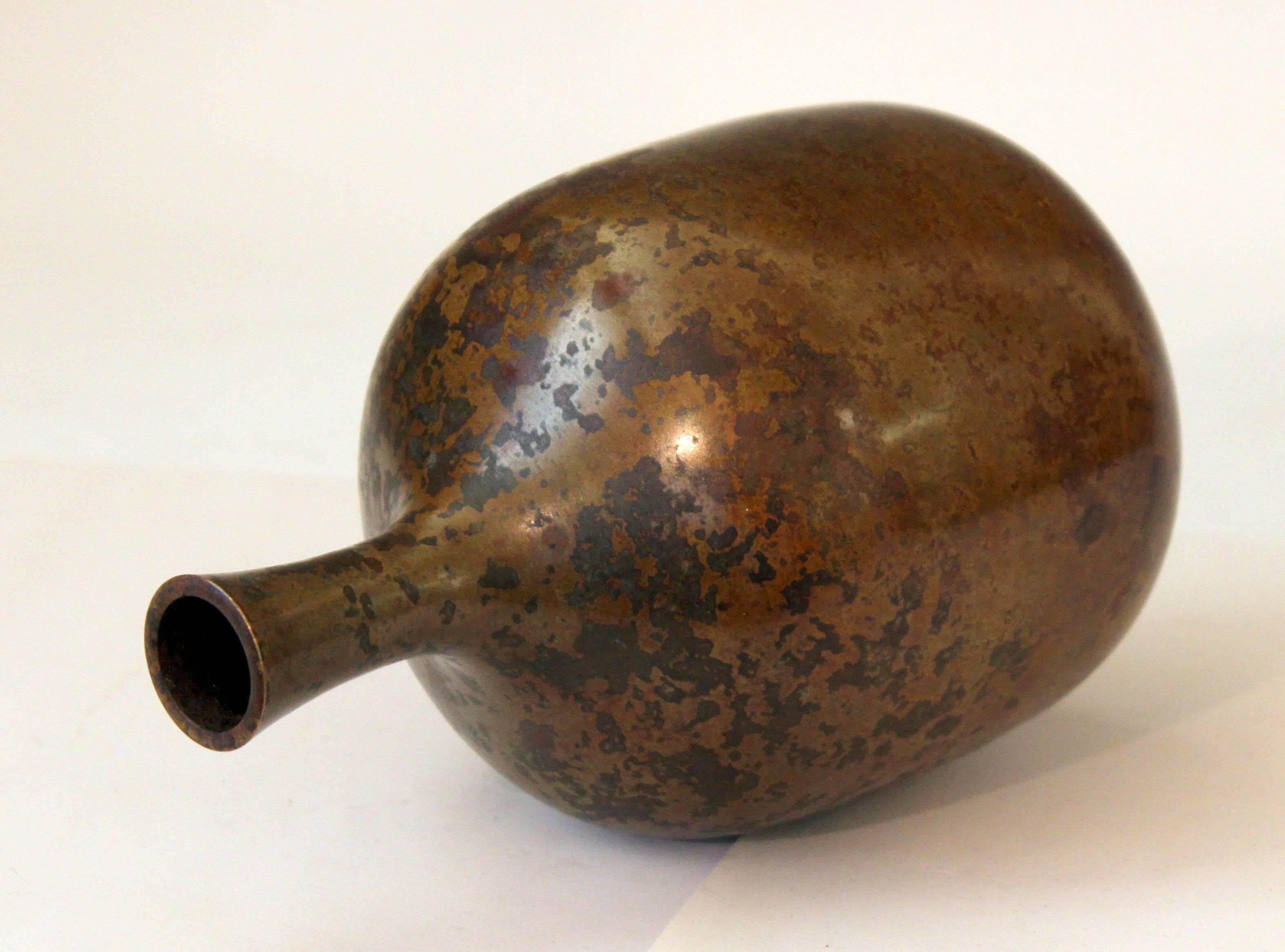 Turned Vintage Japanese Bronze Patinated Bottle Vase