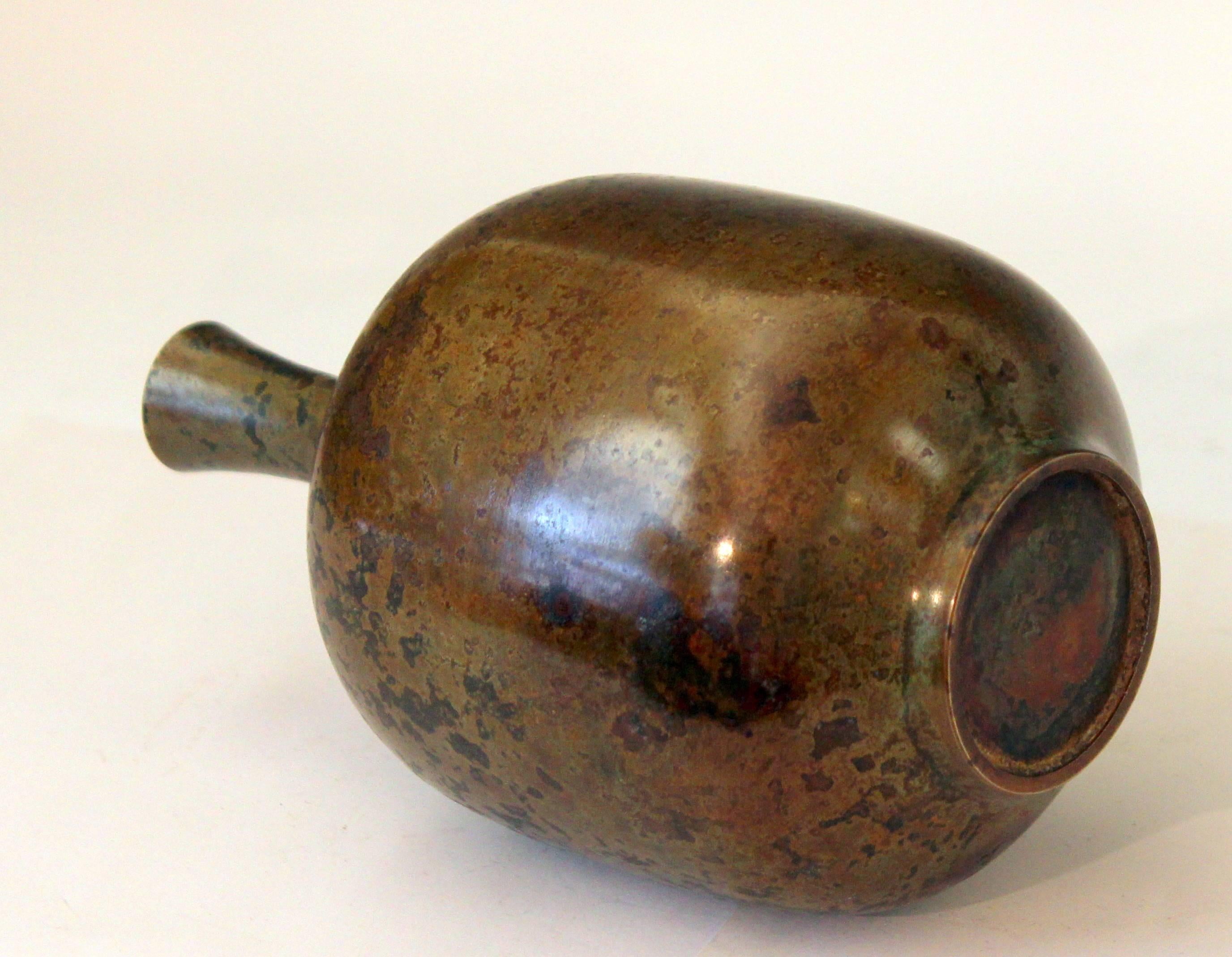 Vintage Japanese Bronze Patinated Bottle Vase In Excellent Condition In Wilton, CT