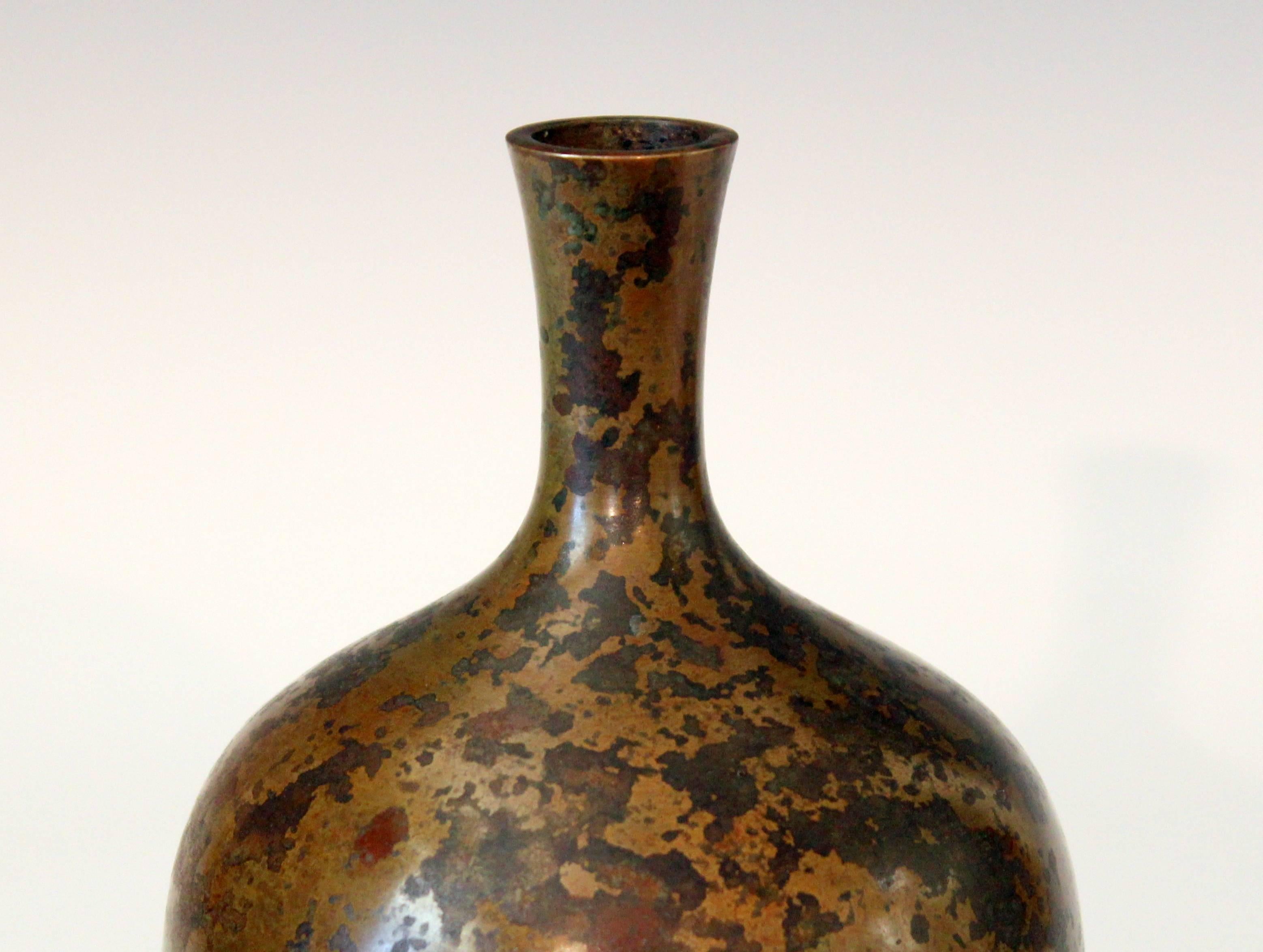 Vintage Japanese Bronze Patinated Bottle Vase 1