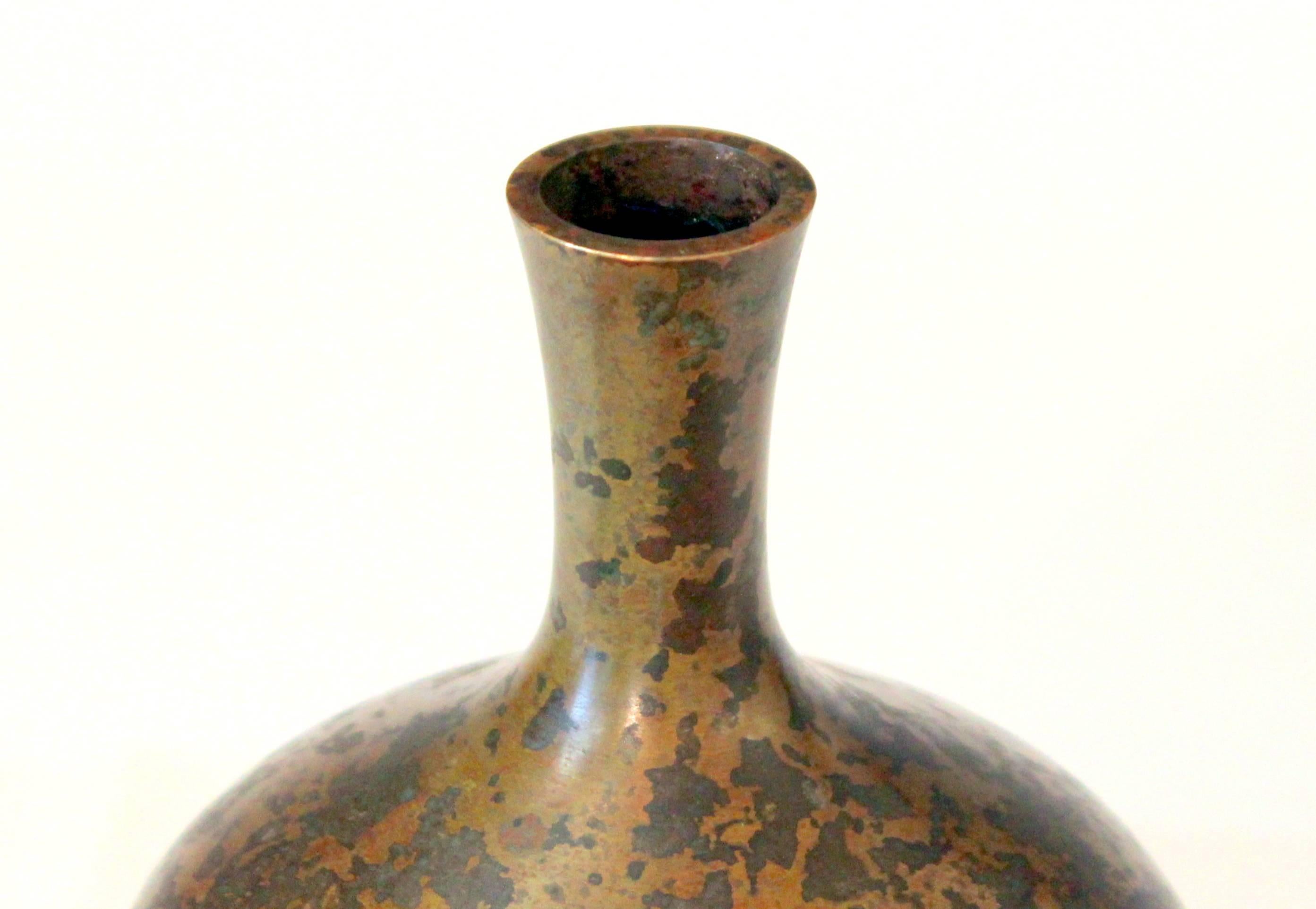 Vintage Japanese Bronze Patinated Bottle Vase 2