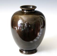 Japanese Dark Patinated Large Bronze Vase