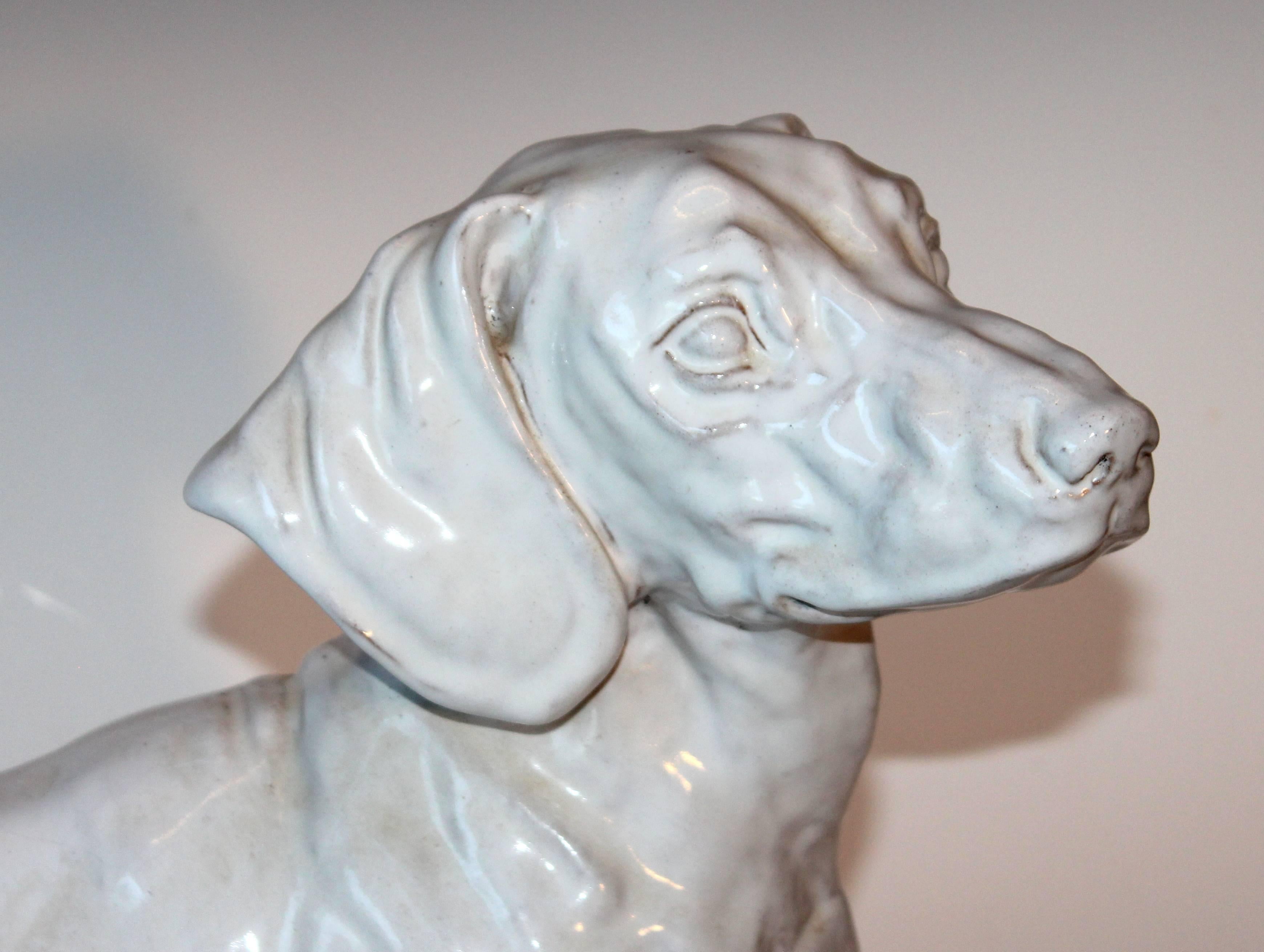Dachshund Lifesize Vintage Italian Pottery Dog Figure Sculpture In Excellent Condition In Wilton, CT