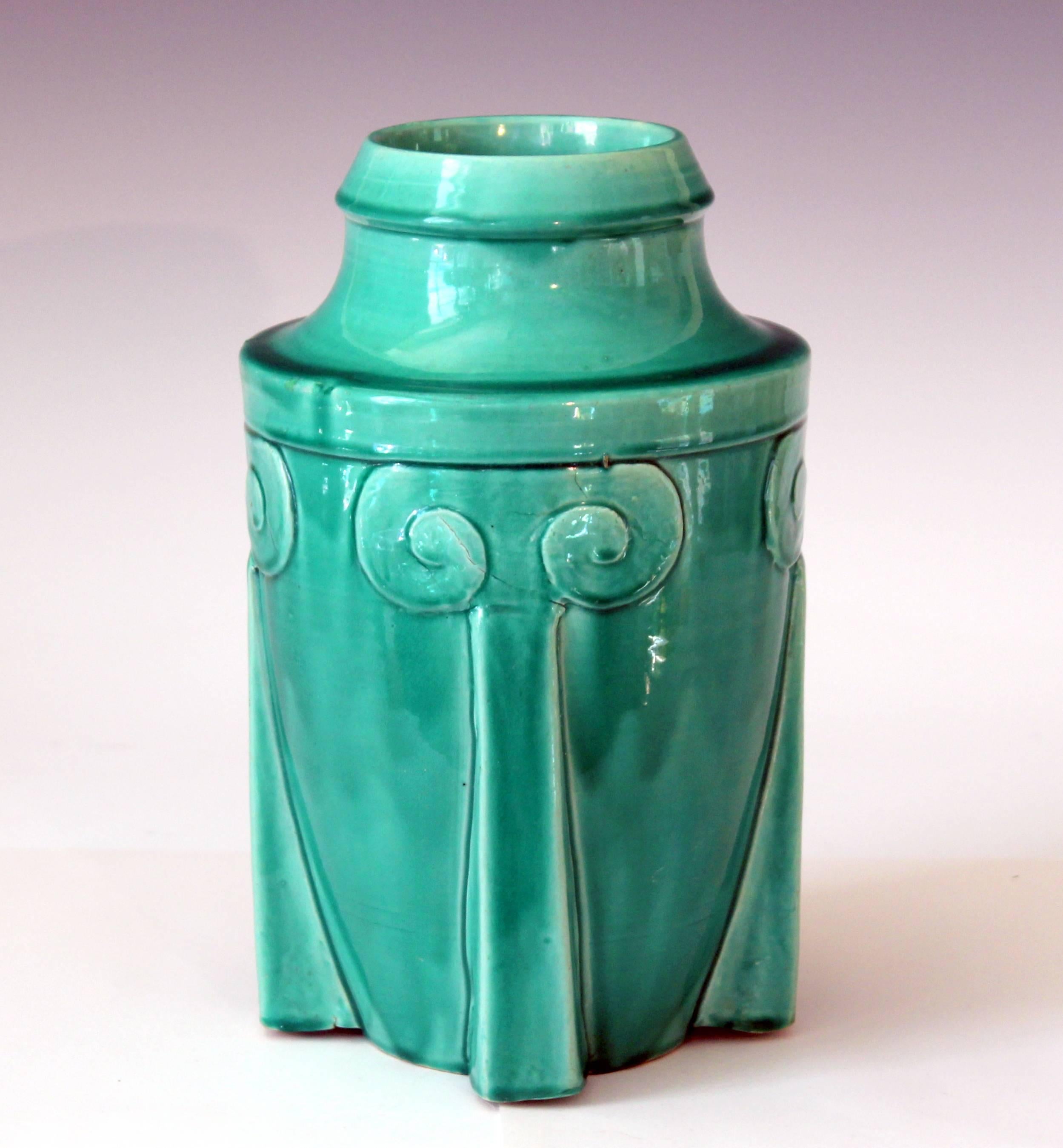Turned Awaji Pottery Japanese Art Deco Rocket Form Vase For Sale
