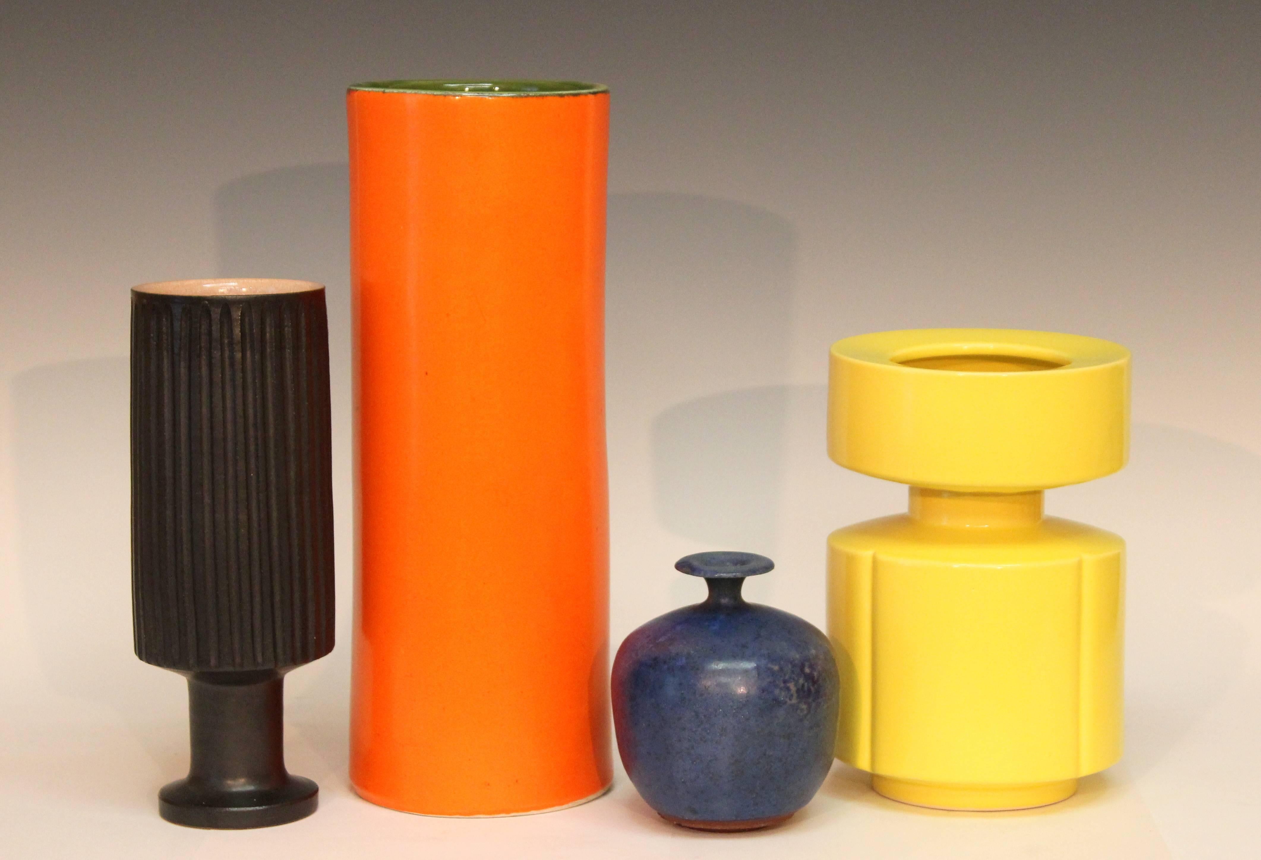 Vintage Japanese Studio Pottery Modernist 1970s Yellow Vase 3