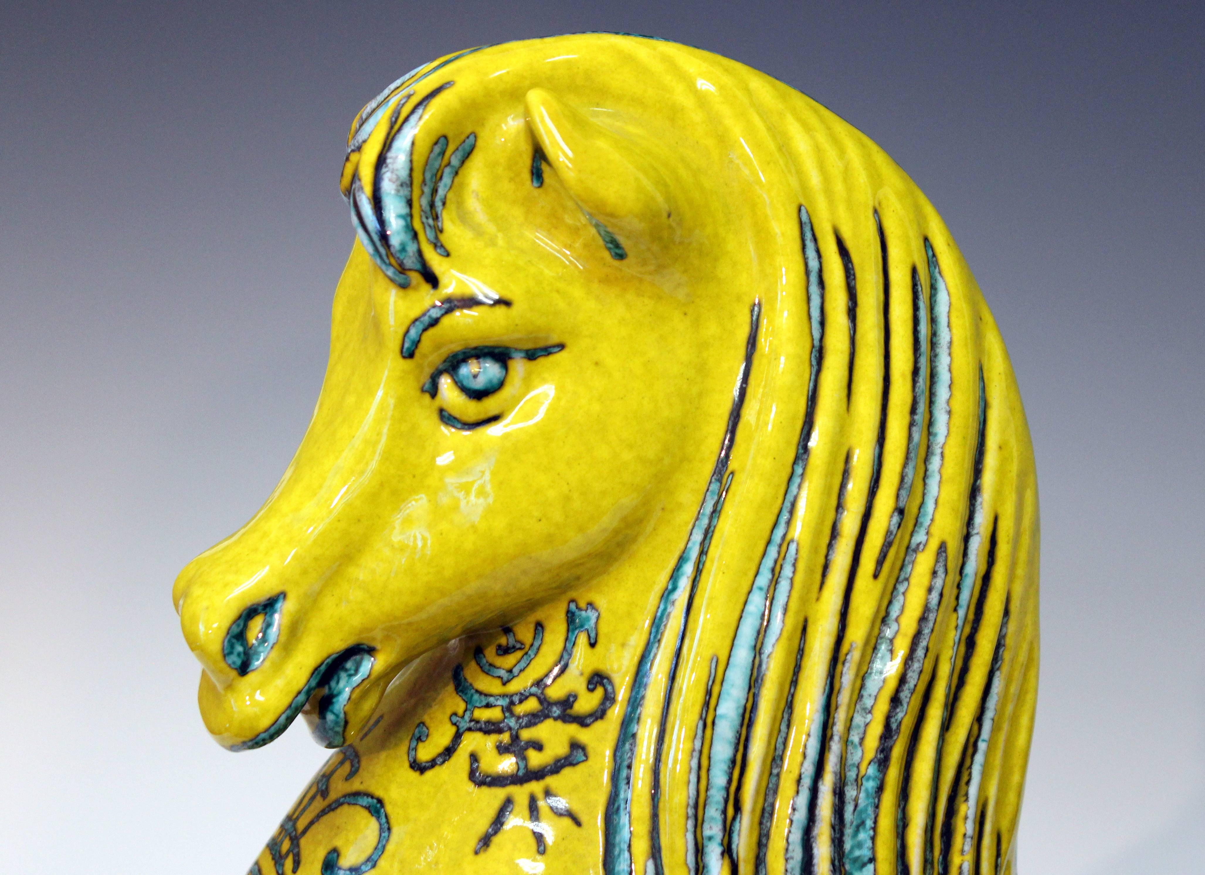 Mid-20th Century Huge Vintage Italian Pottery Atomic Yellow Glaze Horse Figure Mancioli Raymor