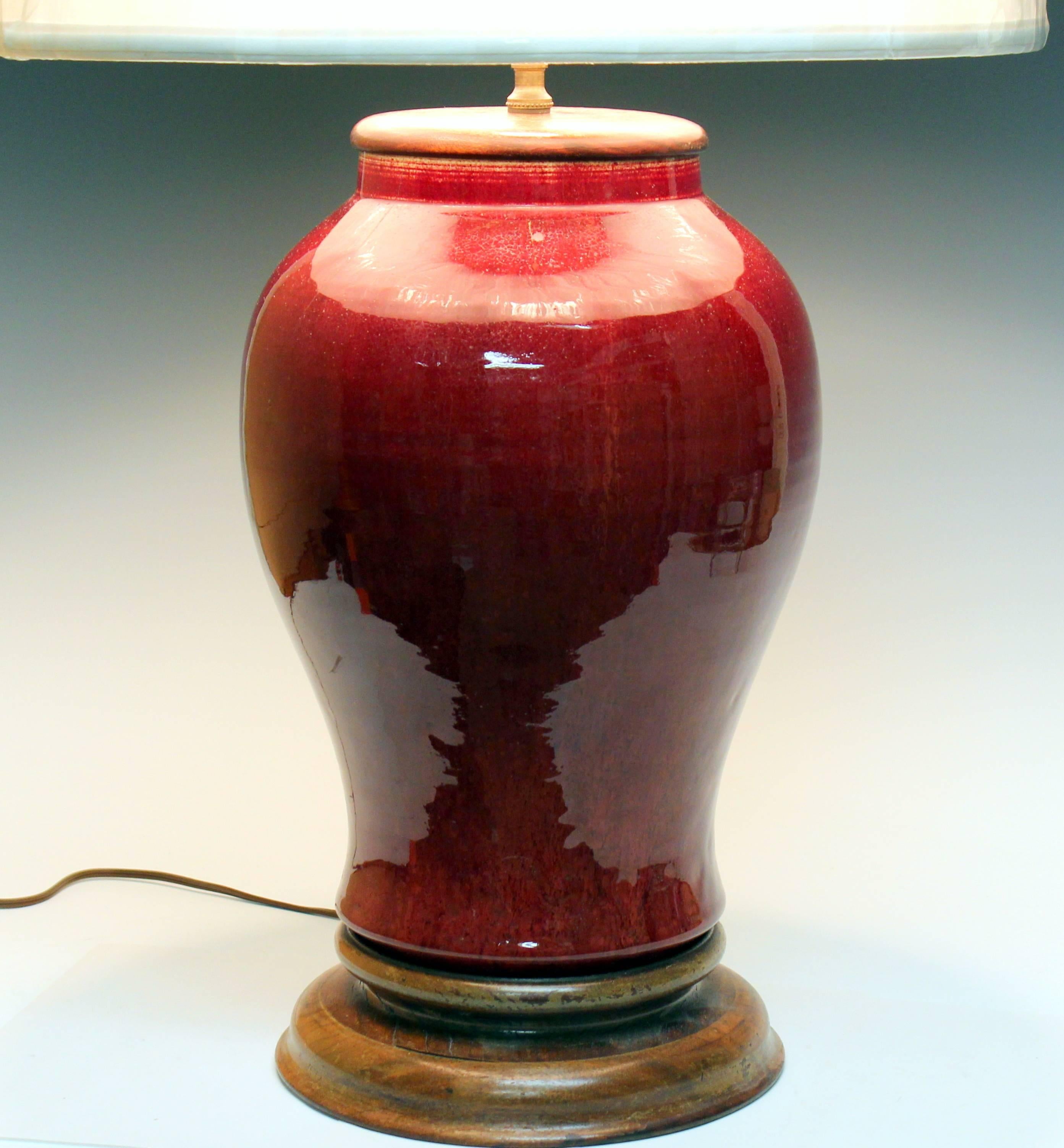 Antique Chinese Porcelain Oxblood Flambe Large Vase Lamp 1