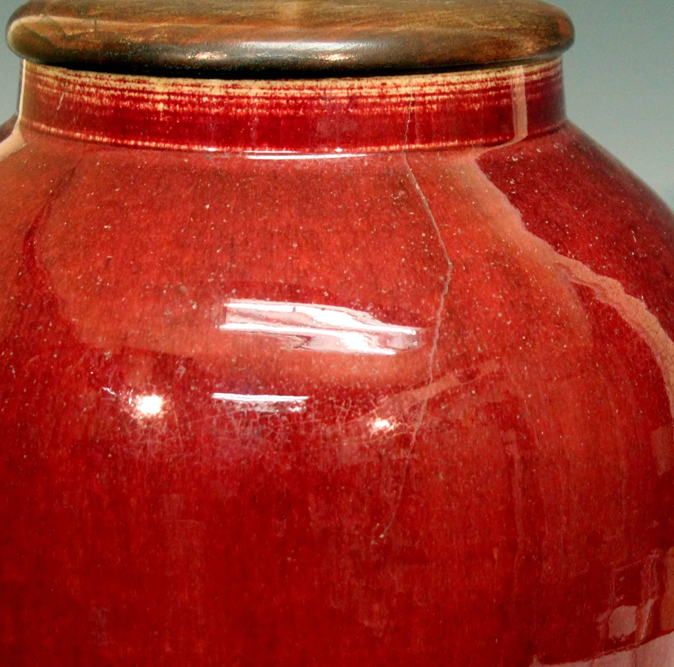 Qing Antique Chinese Porcelain Oxblood Flambe Large Vase Lamp