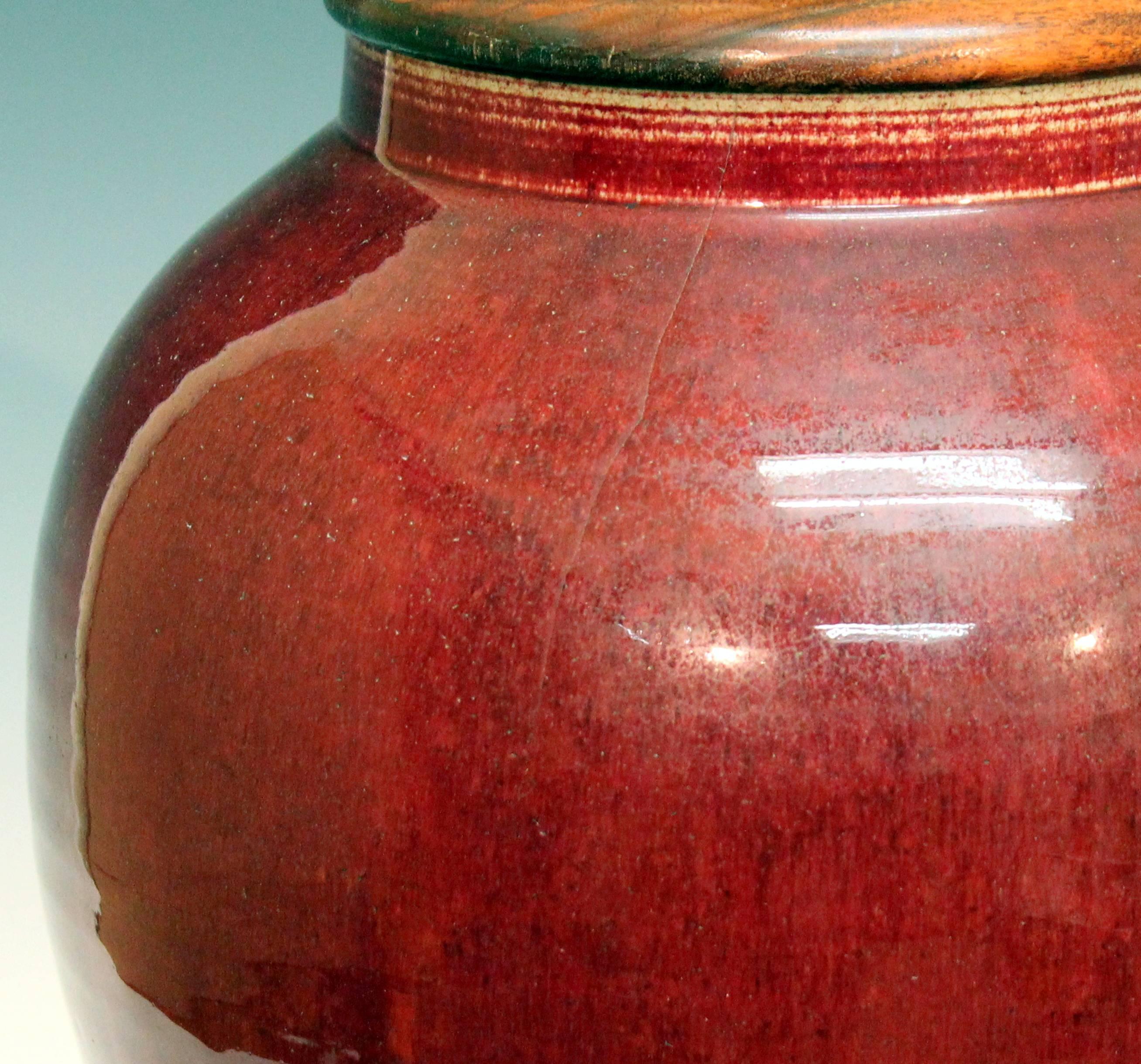 Turned Antique Chinese Porcelain Oxblood Flambe Large Vase Lamp