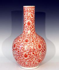 Large Old Chinese Porcelain Iron Red Lotus Scroll Bottle Vase Lamp