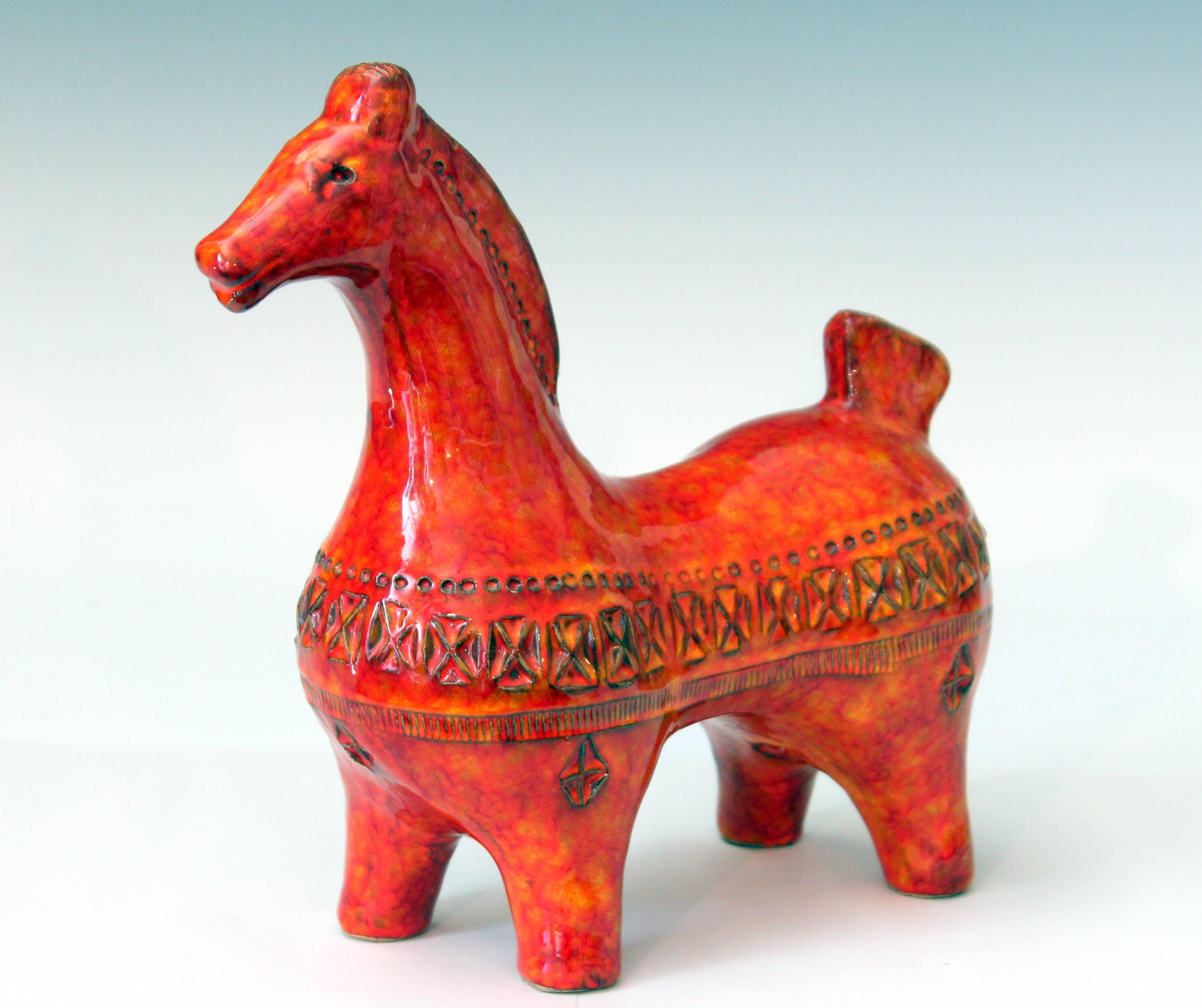Modern Bitossi Vintage Italian Atomic Rimini Red Art Pottery Horse Figure