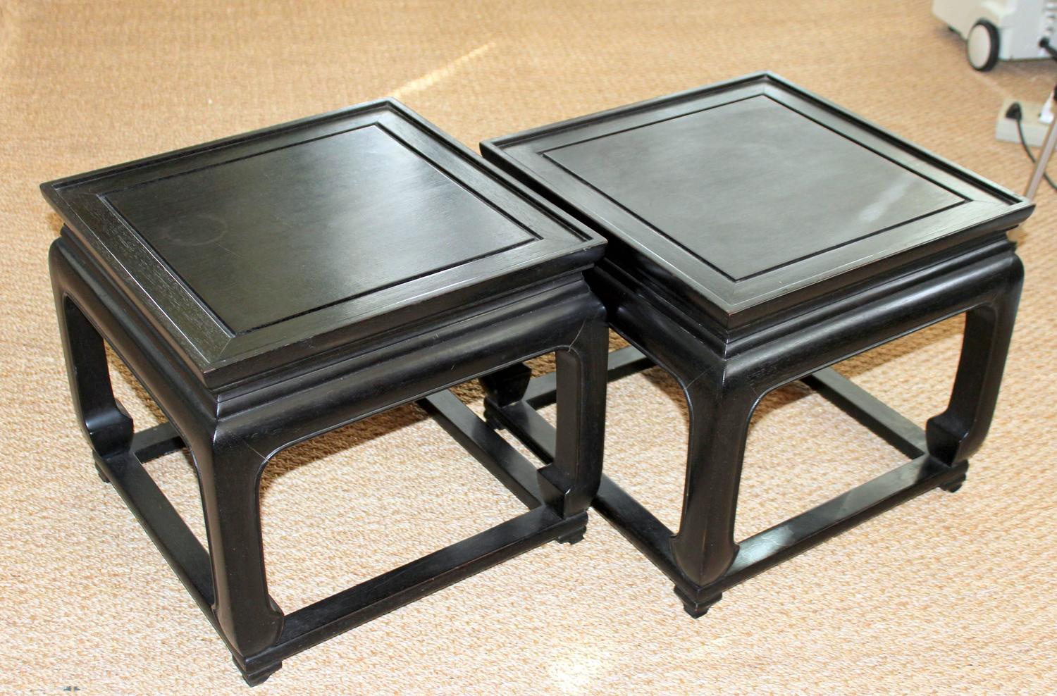 Pair of Vintage Chinese Ebonized Rosewood End or Occasional Tables For