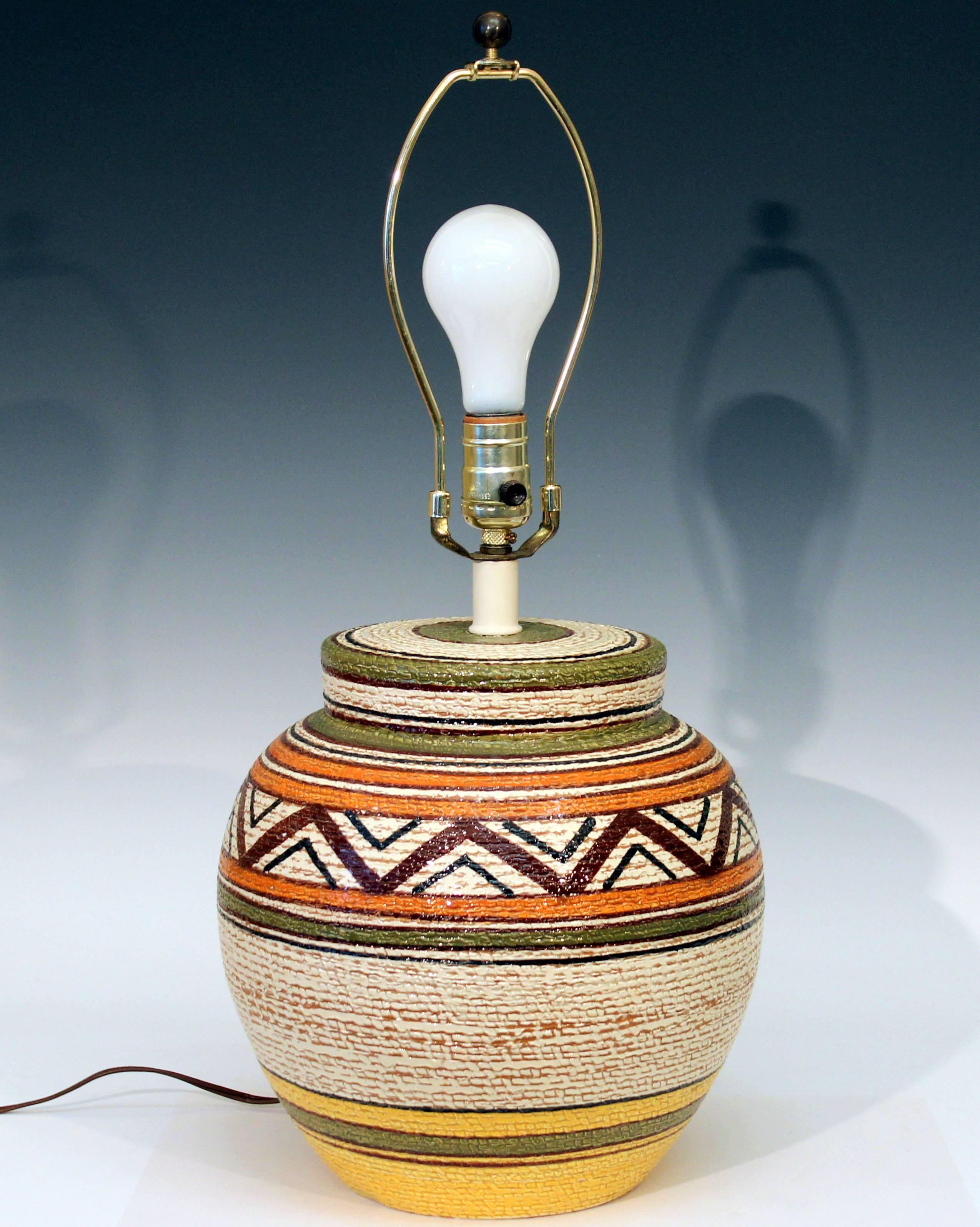 Modern Vintage Bitossi Italian Art Pottery Geometric Woven Indian Tribal Lamp Raymor