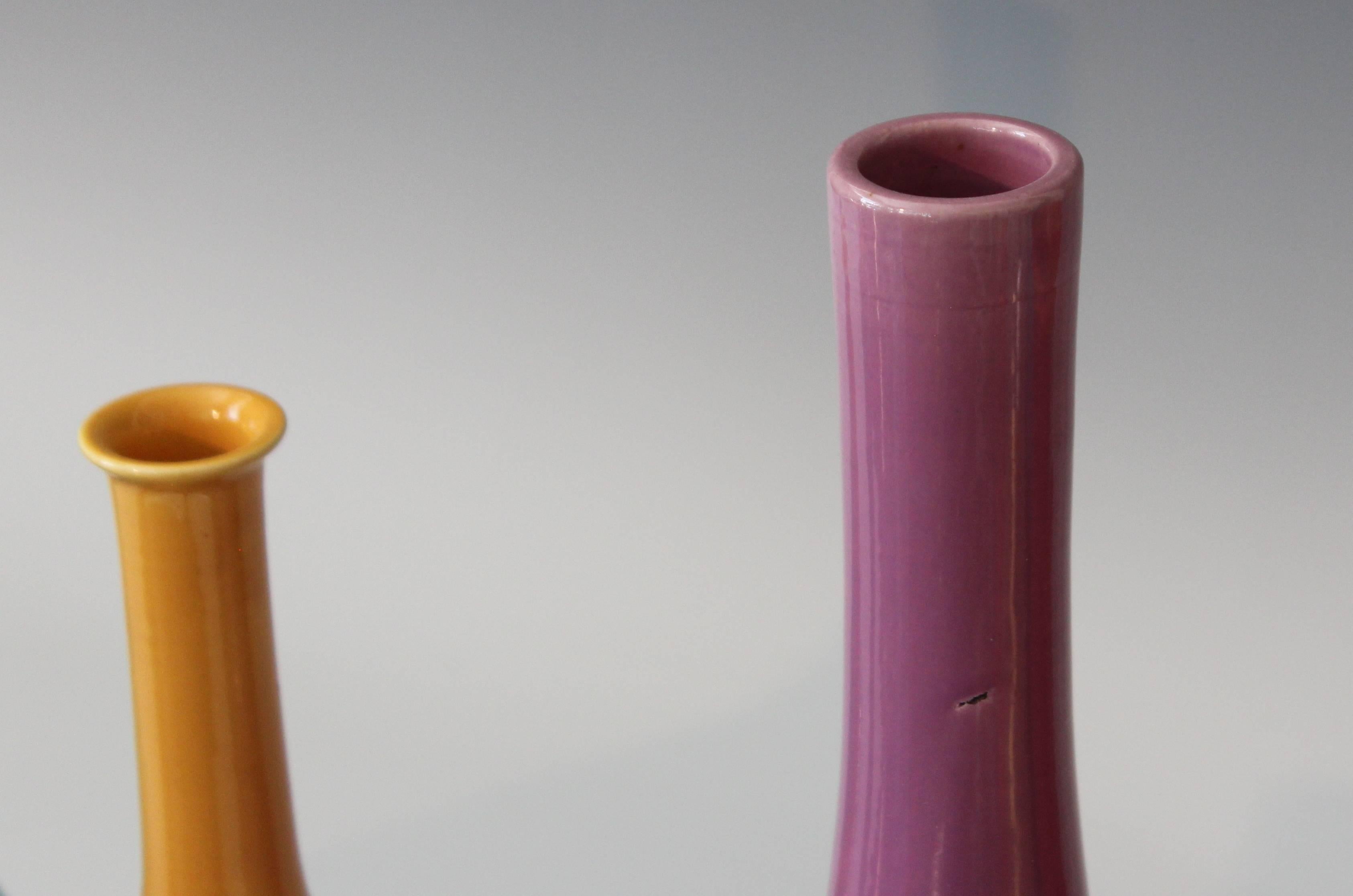 Art Deco Collection of Awaji Pottery Monochrome Bottle Vases
