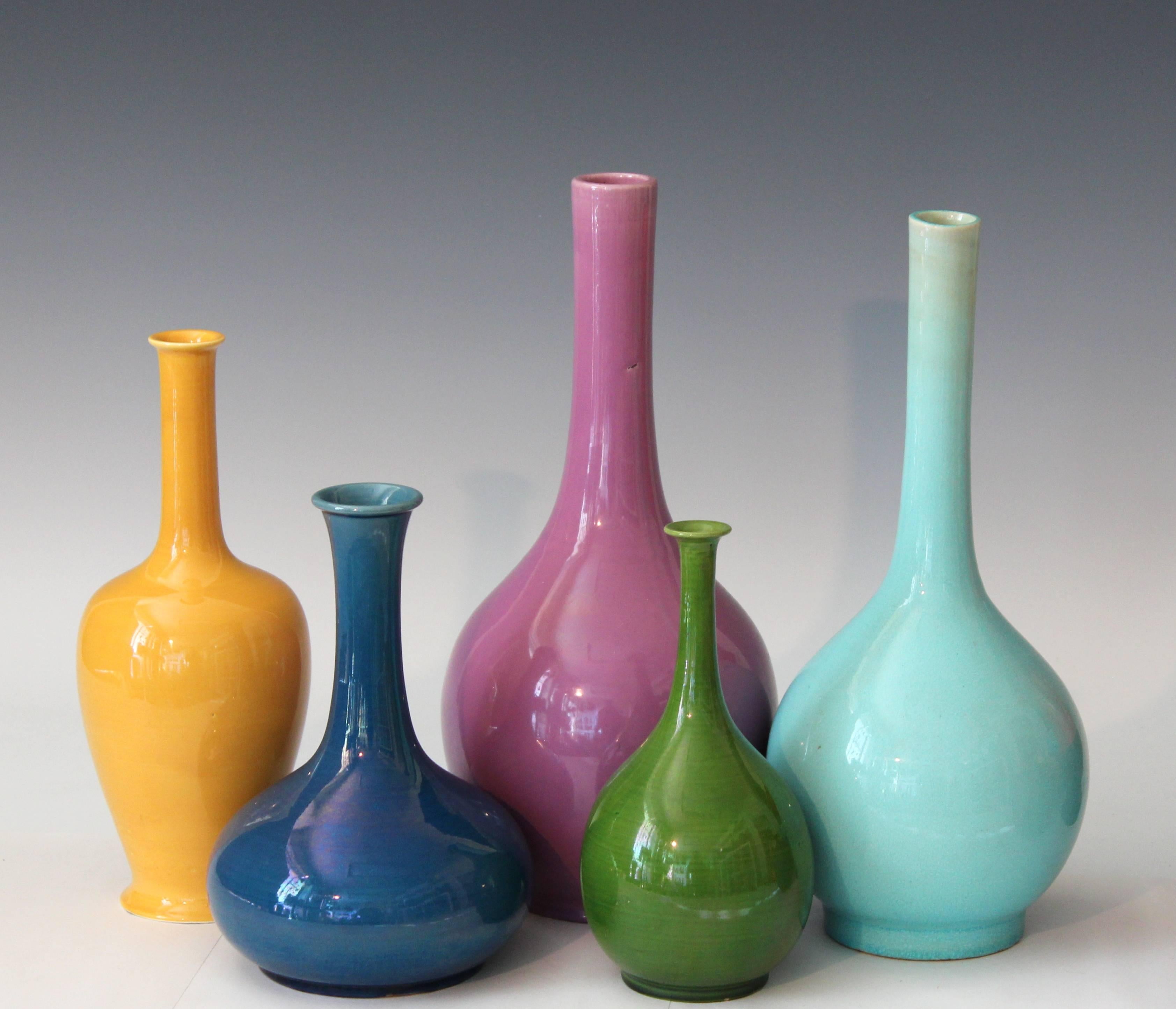 20th Century Collection of Awaji Pottery Monochrome Bottle Vases