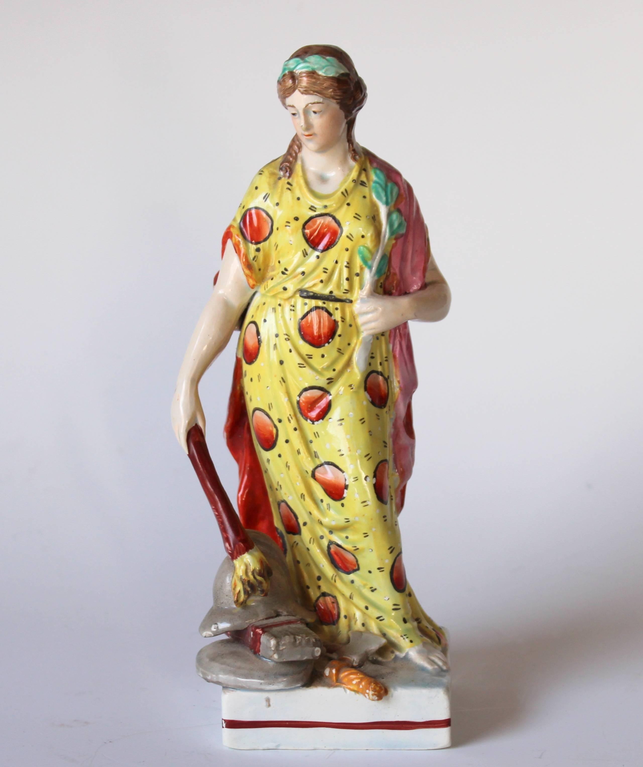 Antique English press molded pearlware figure of Victory, circa 1800. 8 1/8