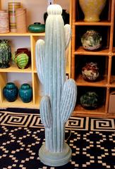 Vintage Large Painted Plaster Cactus Floor Lamp Desert Art Folk Sculpture