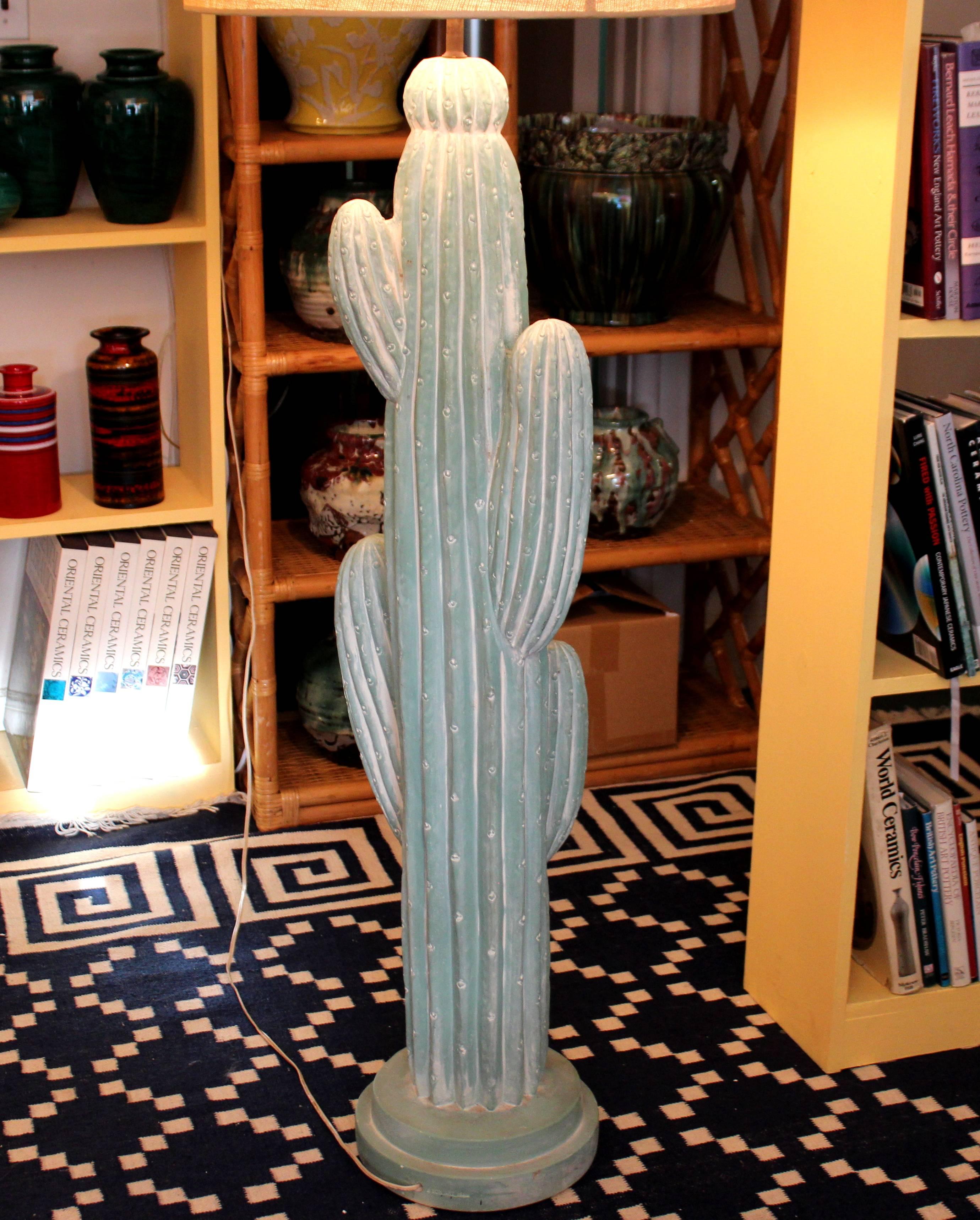Vintage Large Painted Plaster Cactus Floor Lamp Desert Art Folk Sculpture In Excellent Condition In Wilton, CT