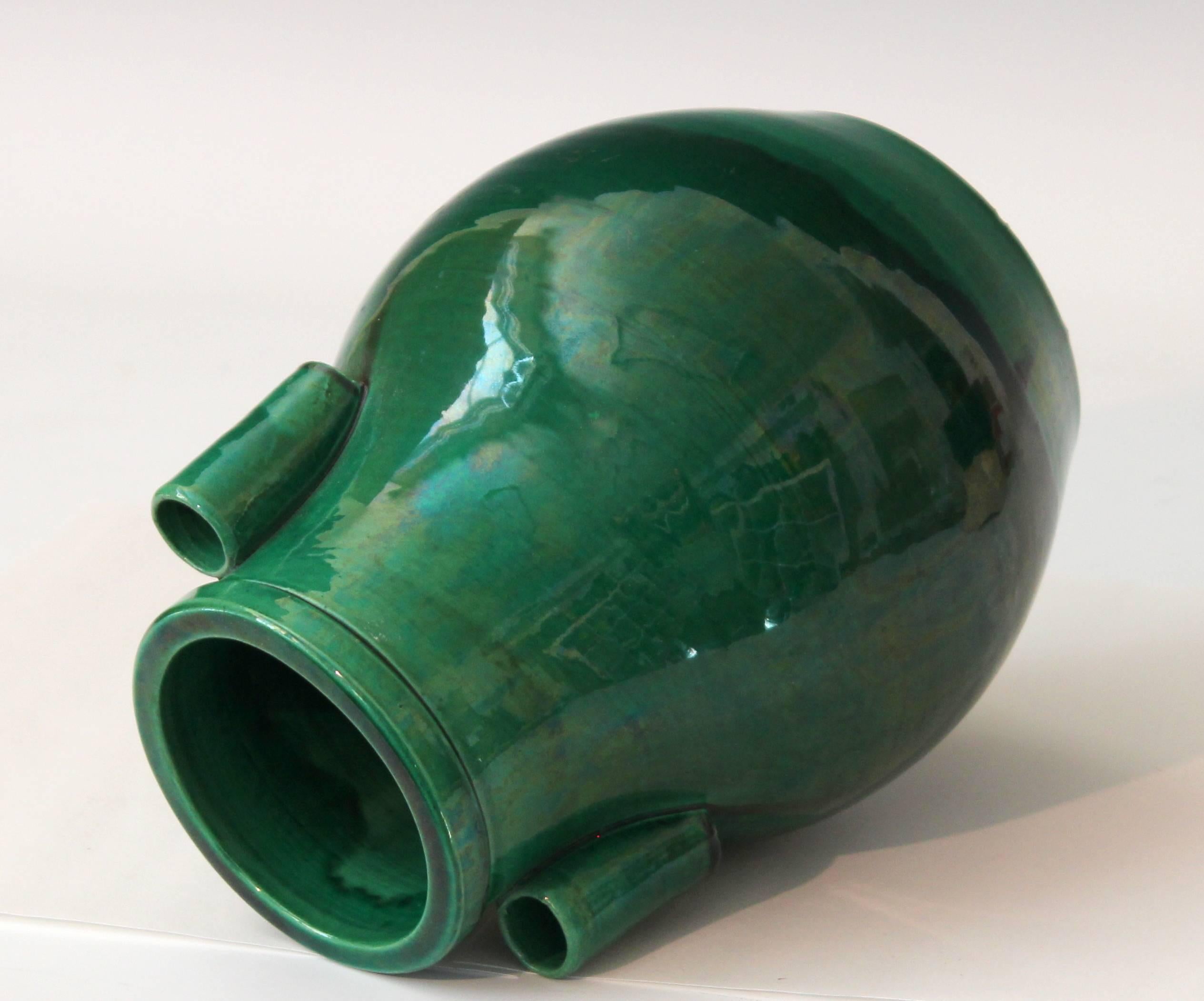 Art Deco Awaji Pottery Green Monochrome Hu Form 