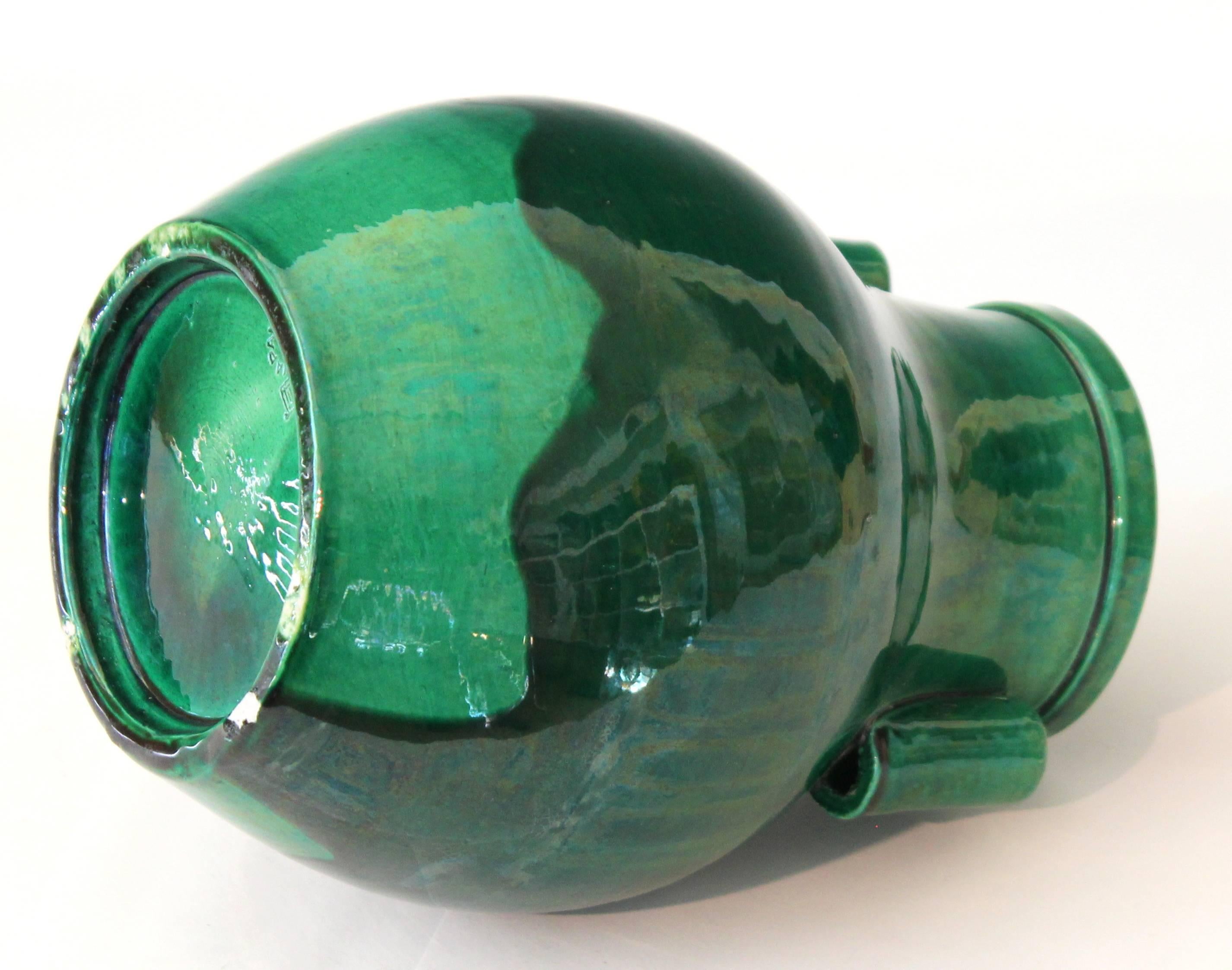 Japanese Awaji Pottery Green Monochrome Hu Form 