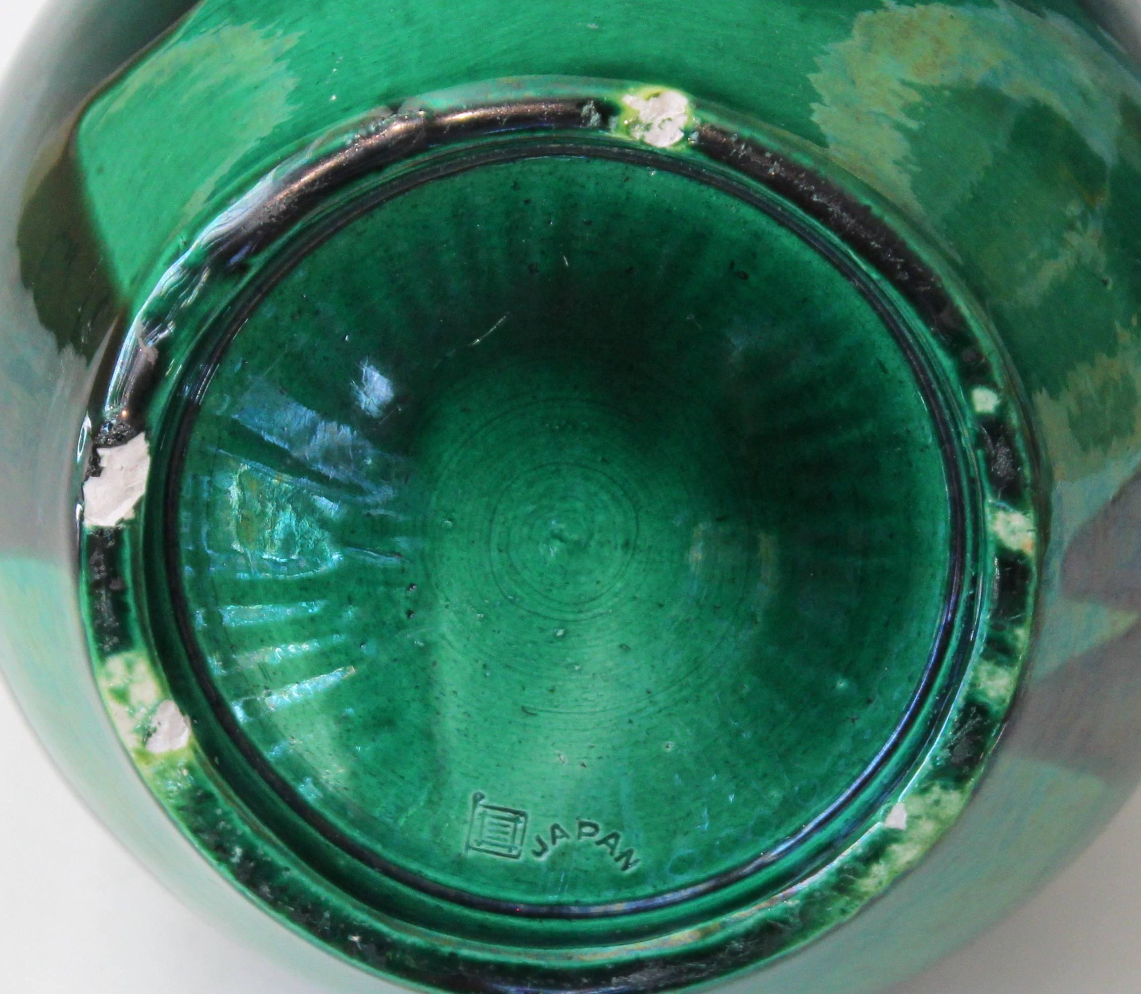 Turned Awaji Pottery Green Monochrome Hu Form 