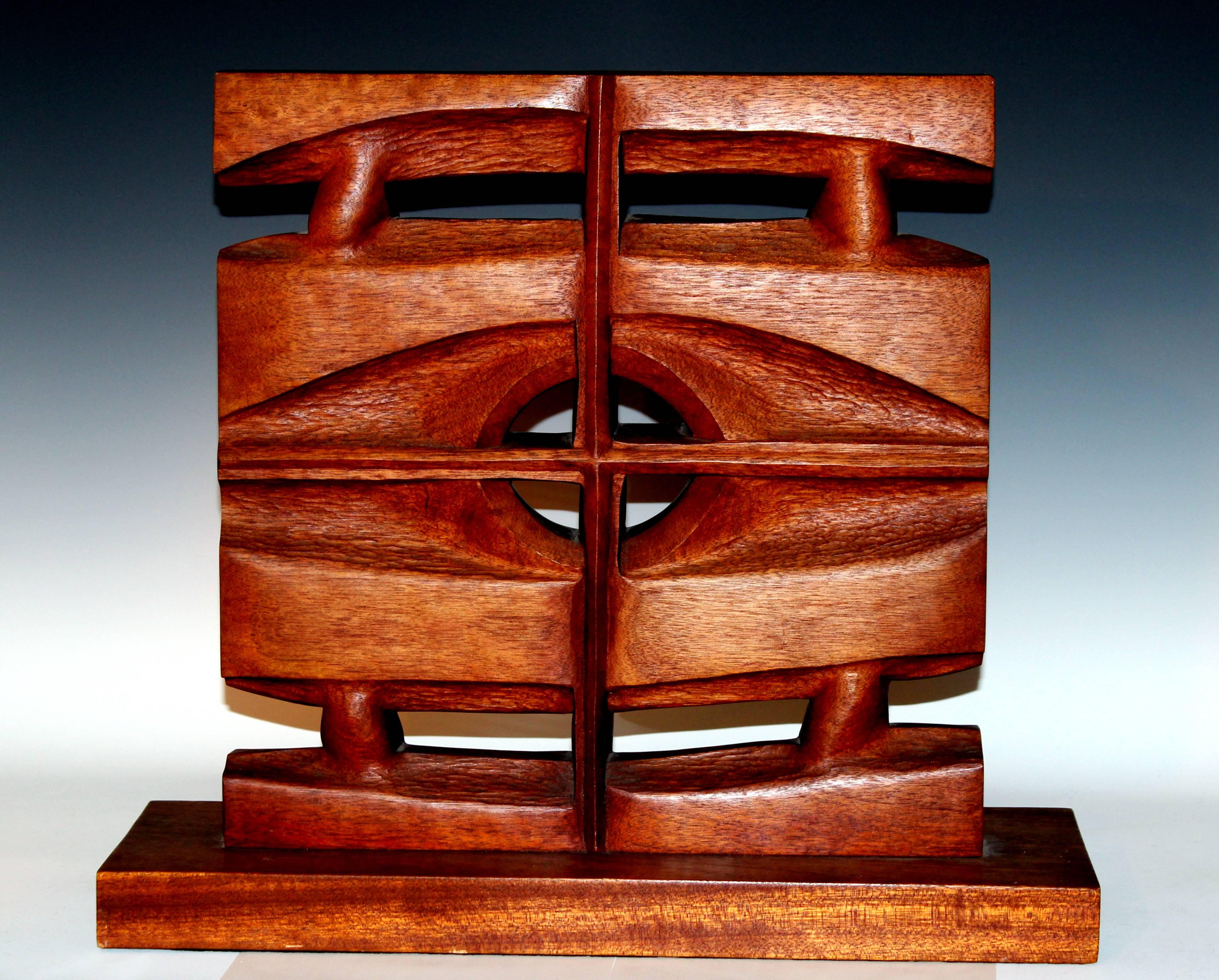 Minimalist Jane McClintock Totemic Carved Mahogany Sculpture - 