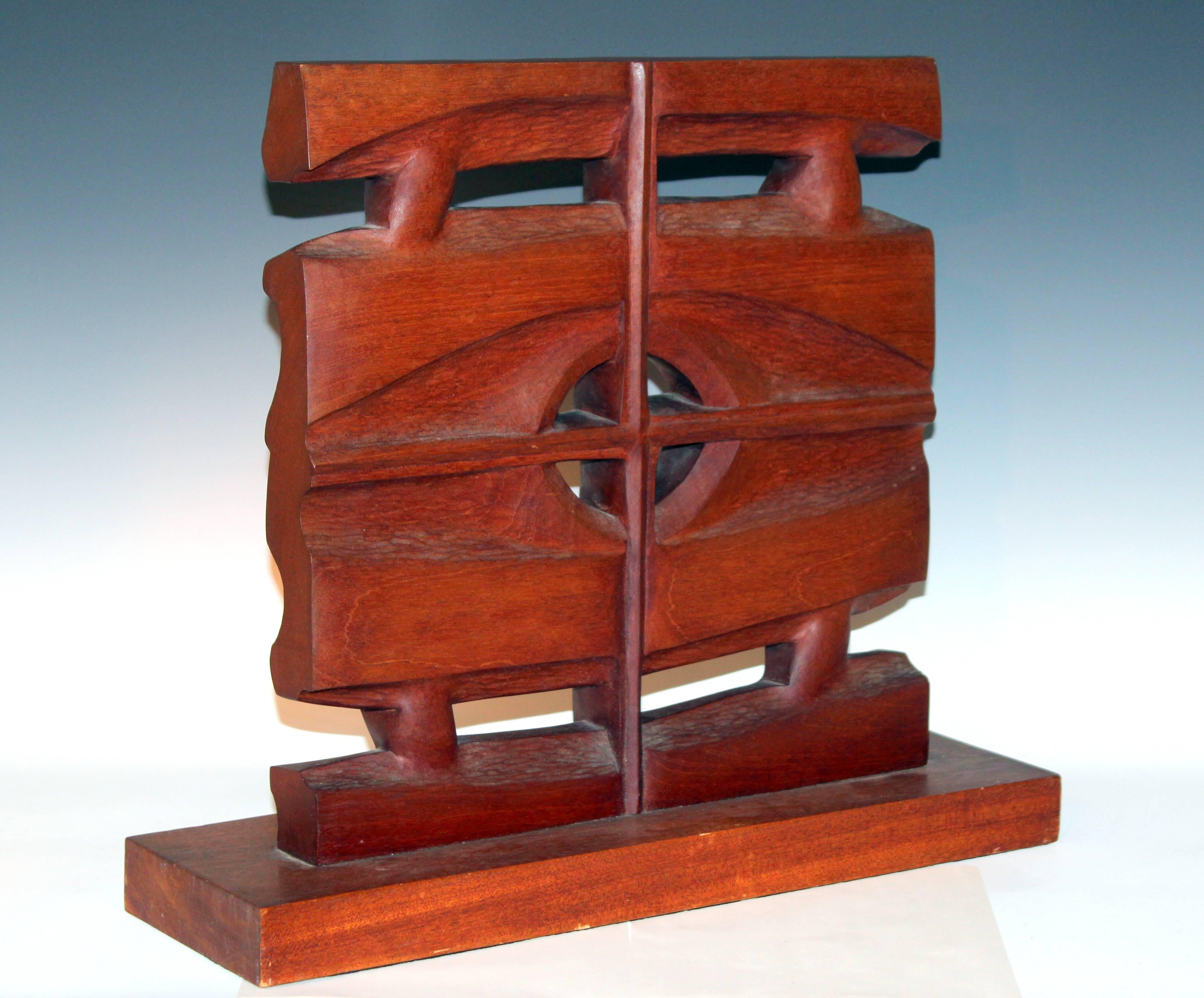 American Jane McClintock Totemic Carved Mahogany Sculpture - 