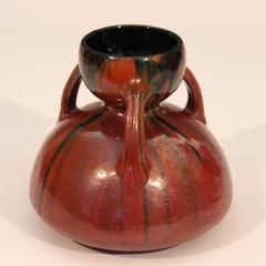 Vintage French Art Deco Pottery Chrome Orange Crystalline Drip Glaze Vase