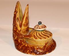 Antique Aller Vale English Arts & Crafts Pottery Zoomorphic Crocodile Inkwell