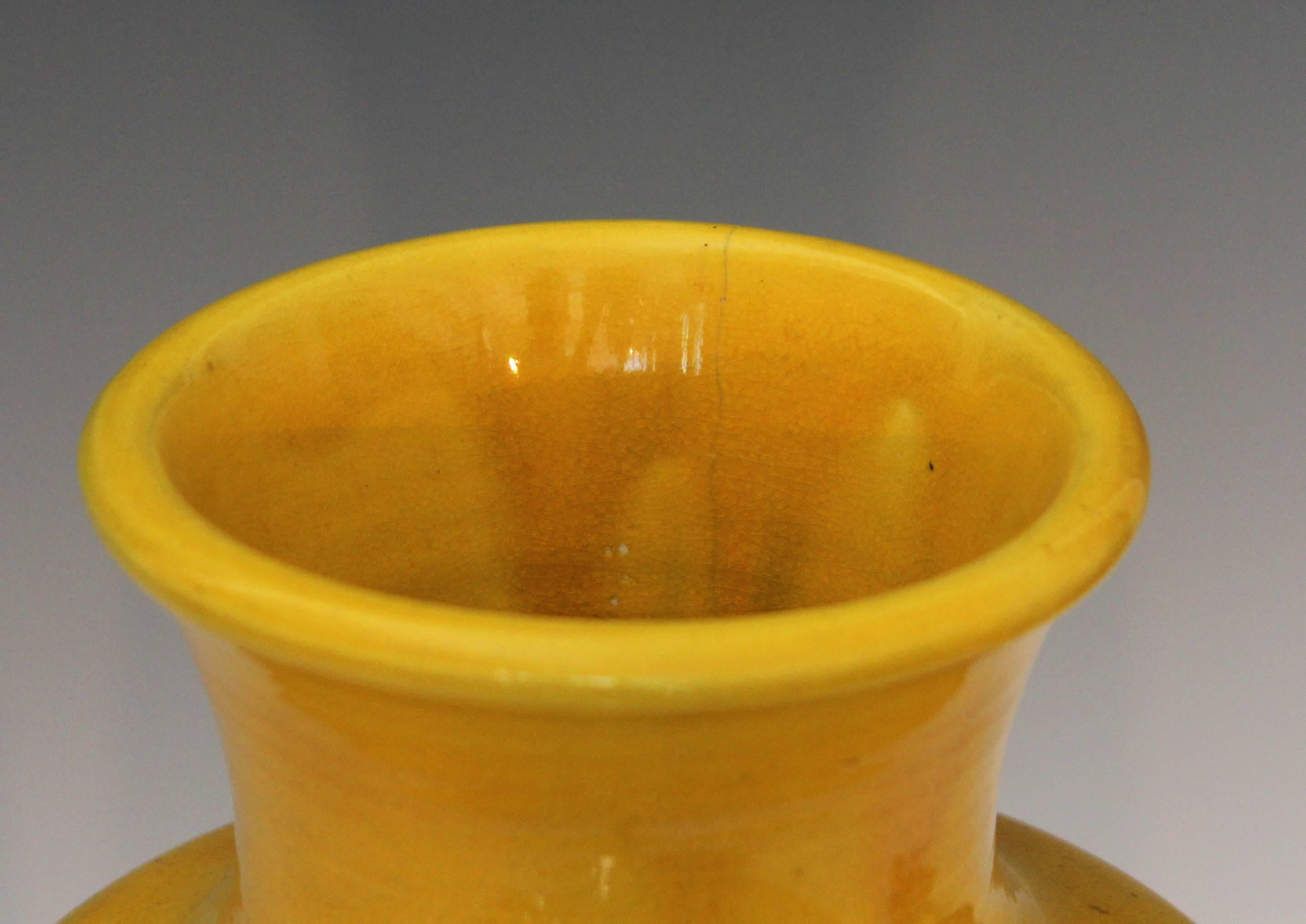 20th Century Antique Awaji Pottery Vase with Applied Irises on Yellow Ground