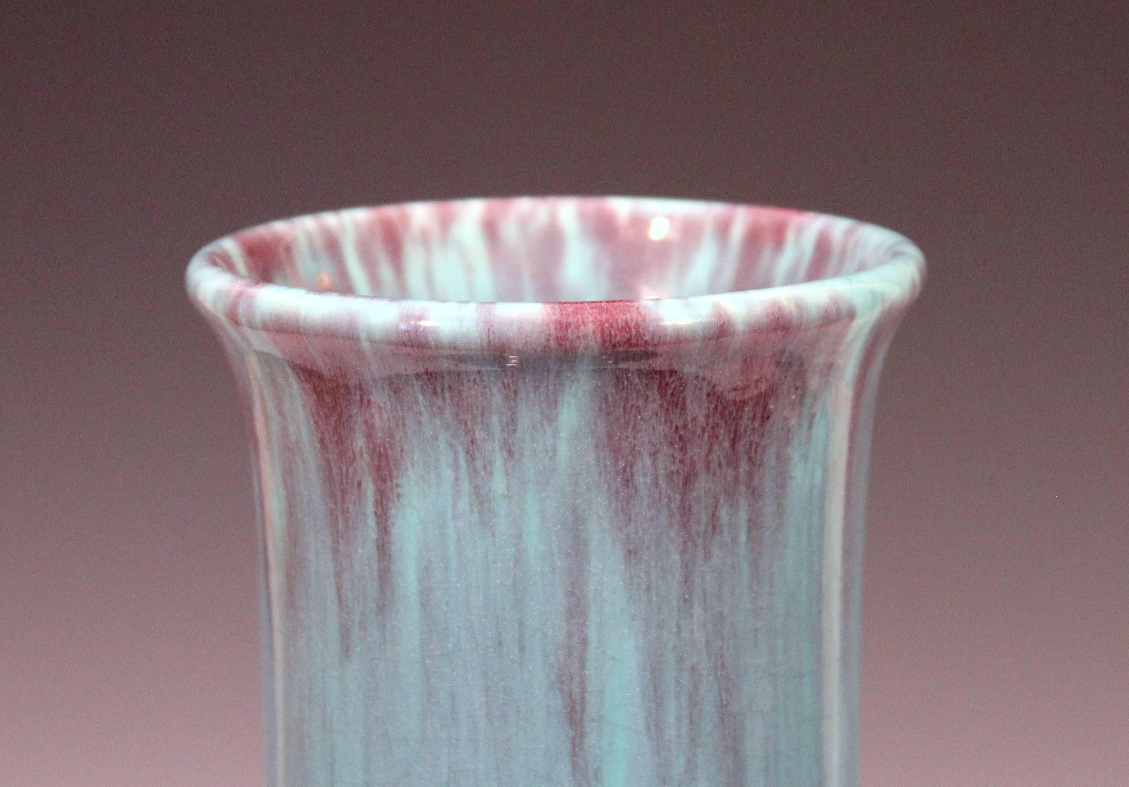 Molded Antique American Art Pottery Flambe Vase Kangxi Form 