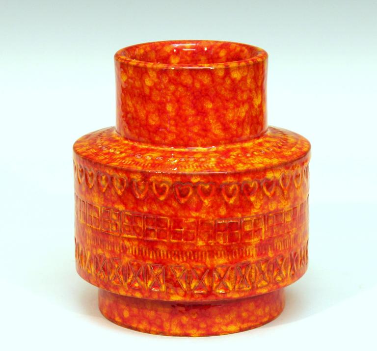 Bitossi Vintage Italian Pottery Atomic Rimini Orange Red Stovepipe Vase ...