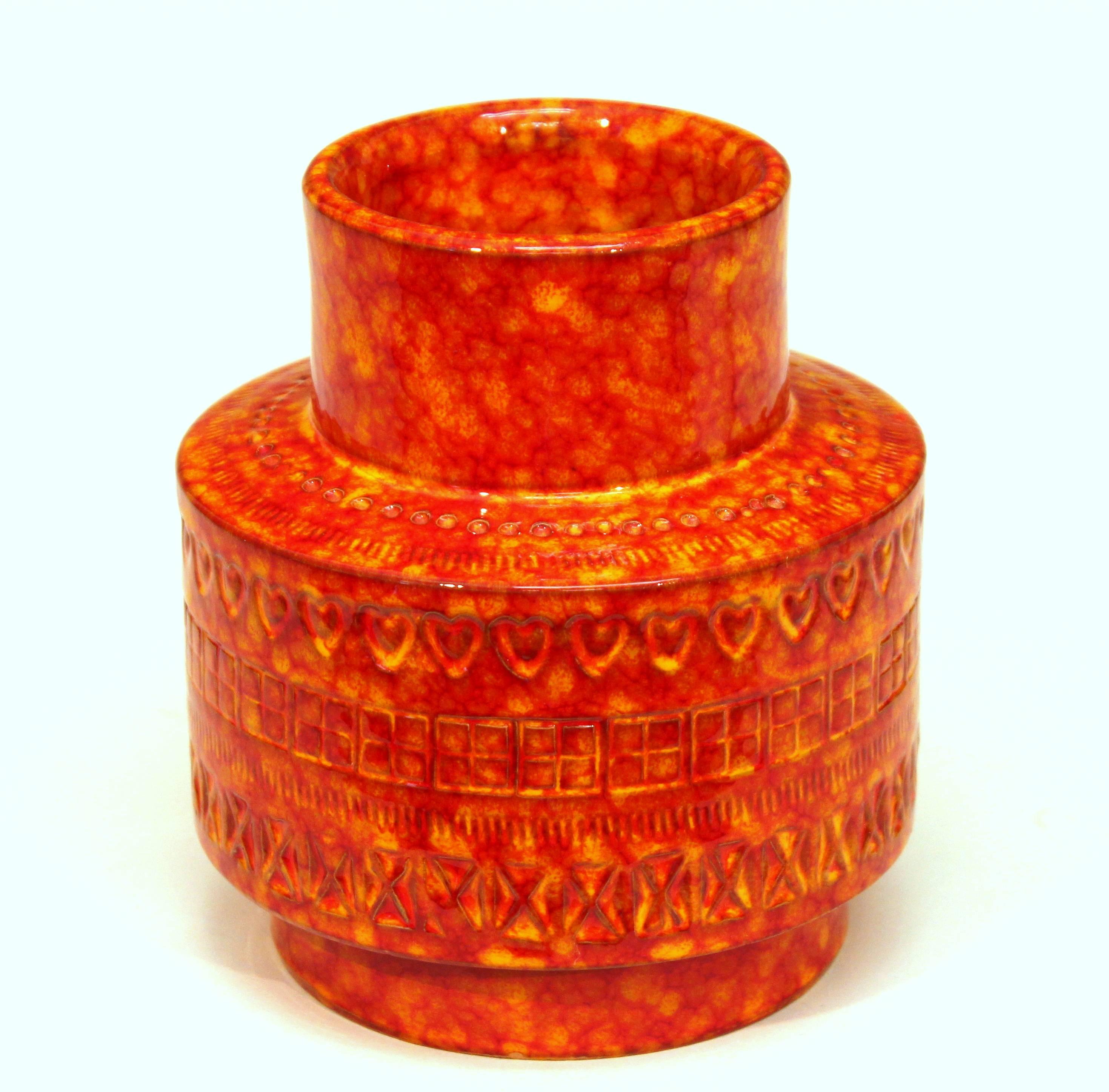 Mid-Century Modern Bitossi Vintage Italian Pottery Atomic Rimini Orange Red Stovepipe Vase