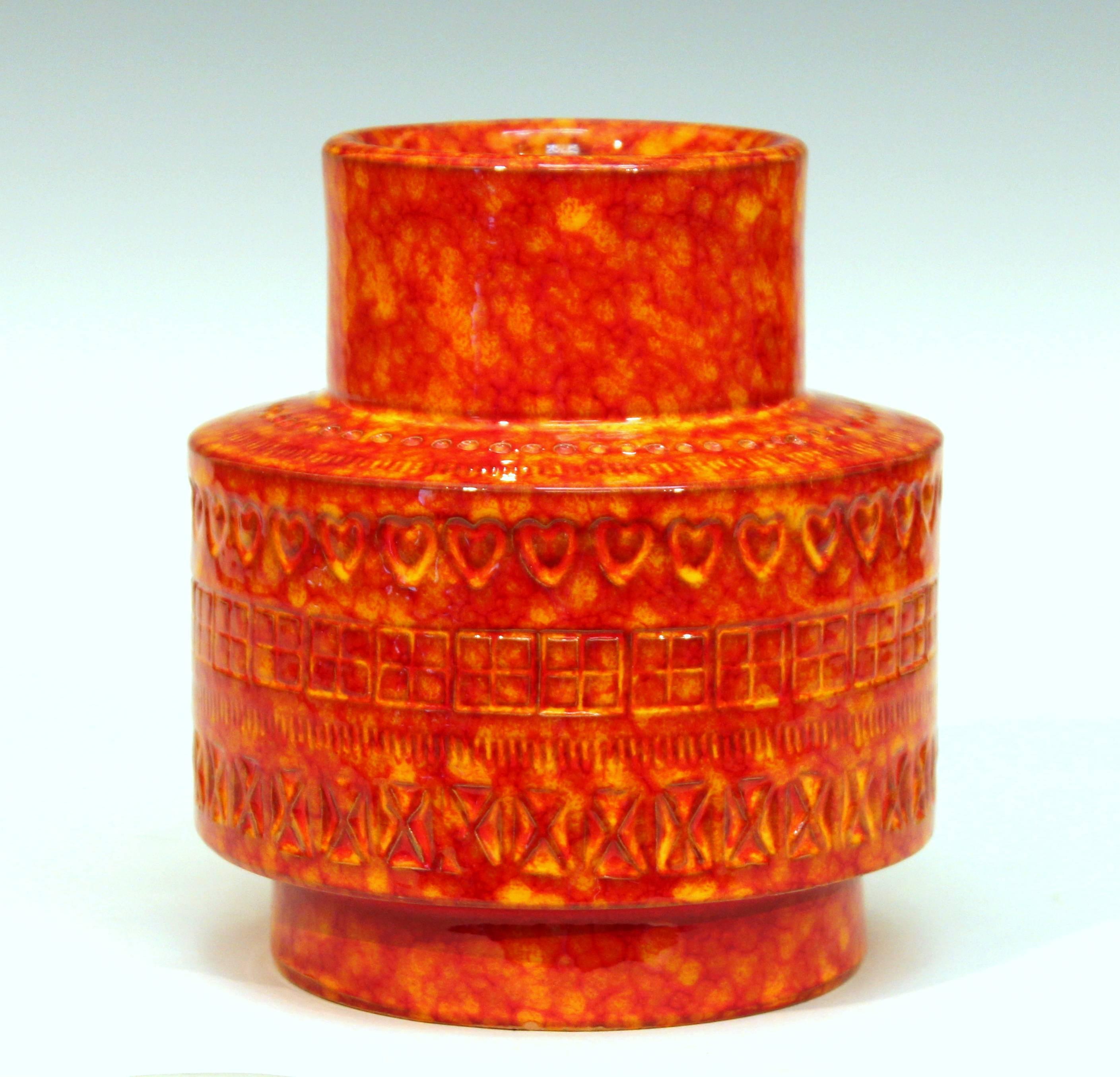Bitossi Vintage Italian Pottery Atomic Rimini Orange Red Stovepipe Vase 1