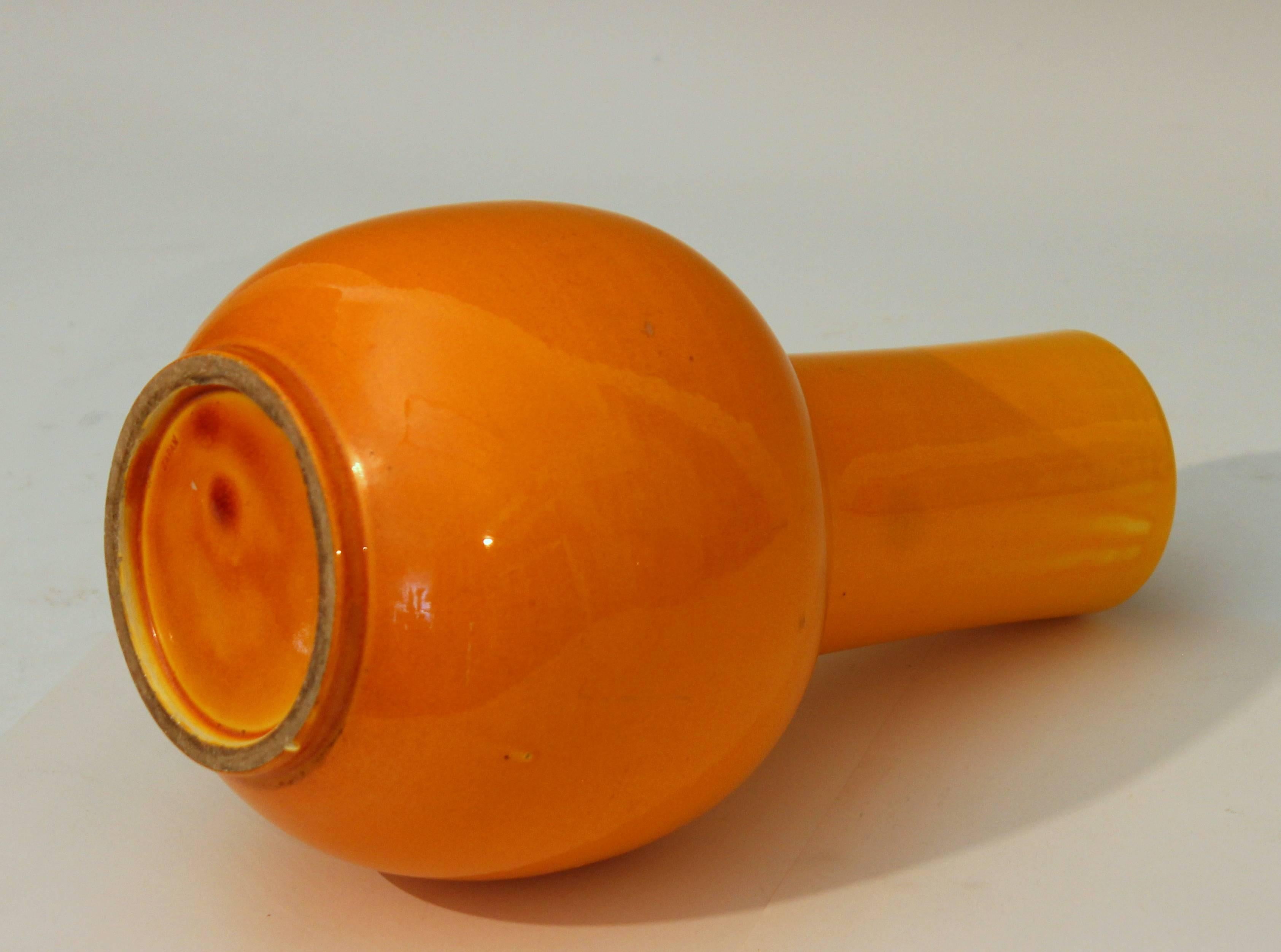Turned Awaji Pottery Wide Neck Bottle Vase in Yellow Monochrome Glaze