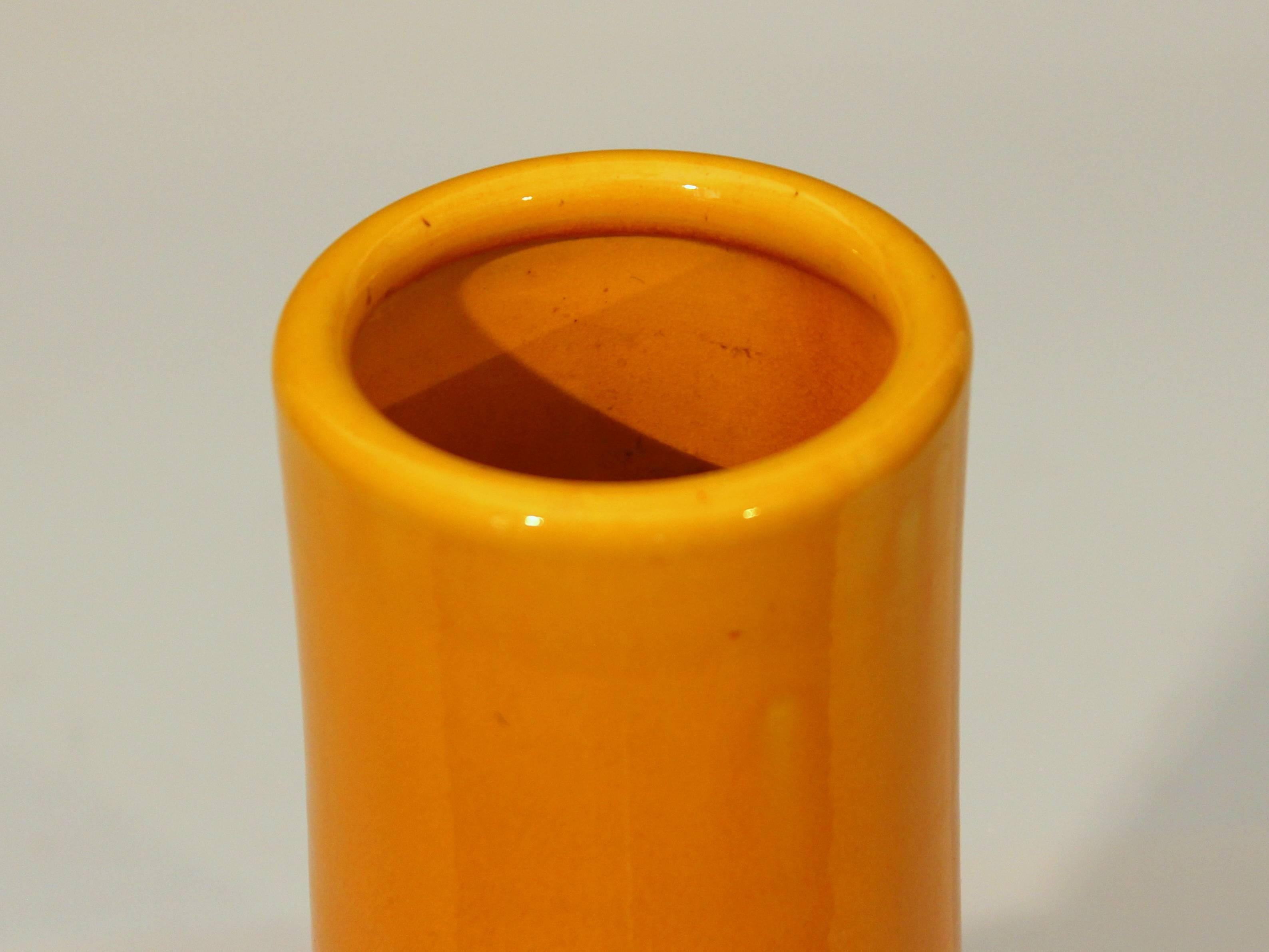 20th Century Awaji Pottery Wide Neck Bottle Vase in Yellow Monochrome Glaze