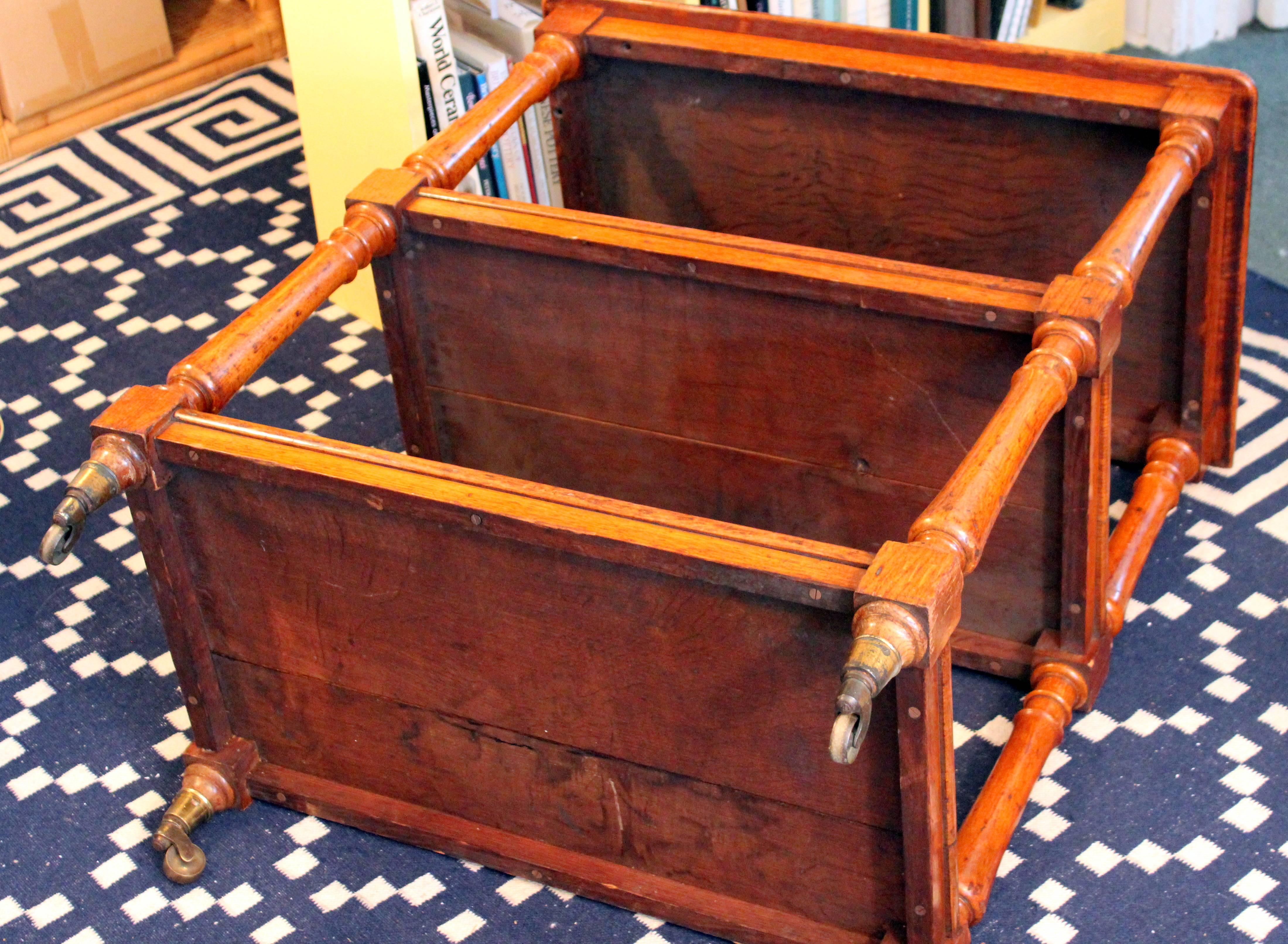 Antique English Rolling Tea Trolley Tier Table Cocktail Cart Shelves Golden Oak 2