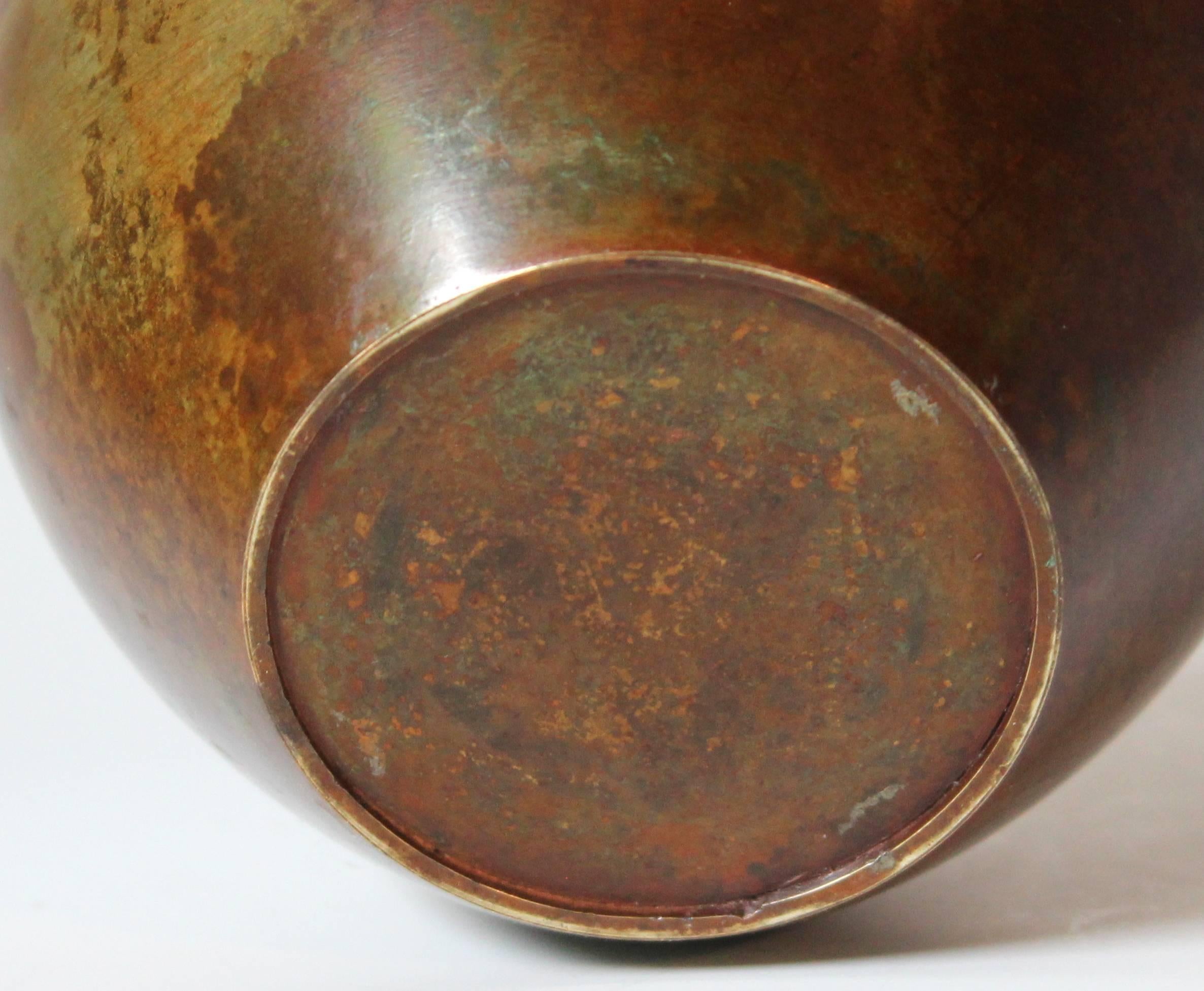Edo Vintage Japanese Bronze Vase with Warm Variegated Patina