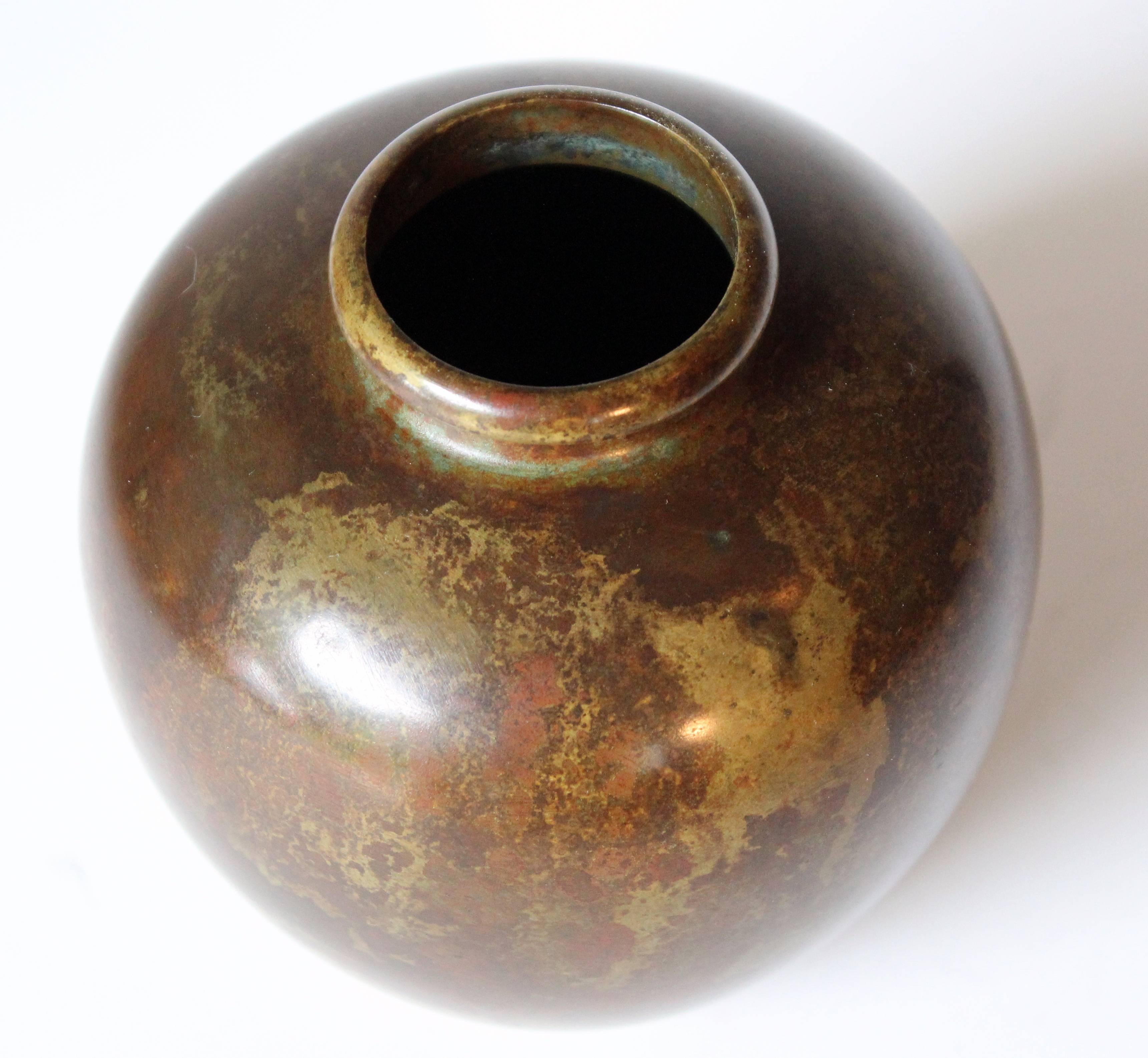 Patinated Vintage Japanese Bronze Vase with Warm Variegated Patina